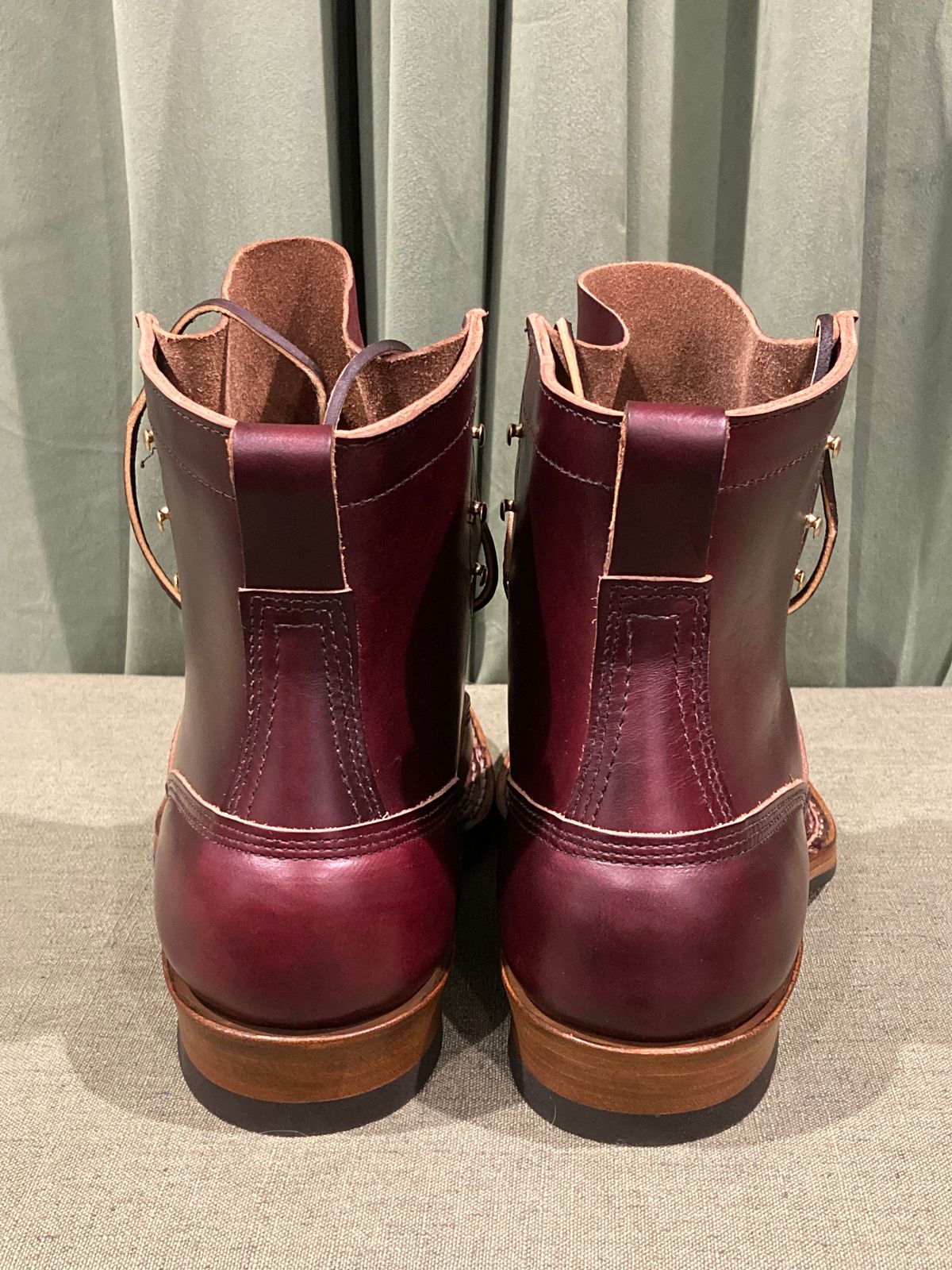Photo by Drew on November 9, 2023 of the White's Bounty Hunter in Horween Burgundy Chromexcel Horsehide.