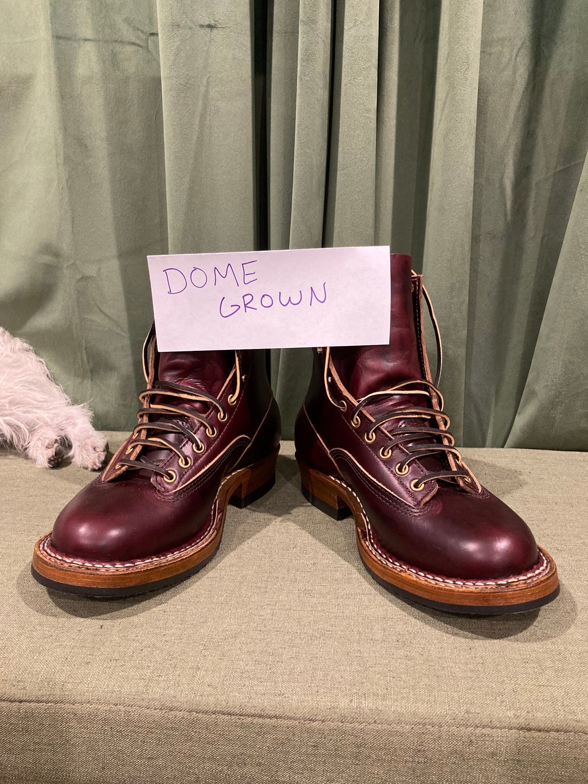 Photo by Drew on November 9, 2023 of the White's Bounty Hunter in Horween Burgundy Chromexcel Horsehide.