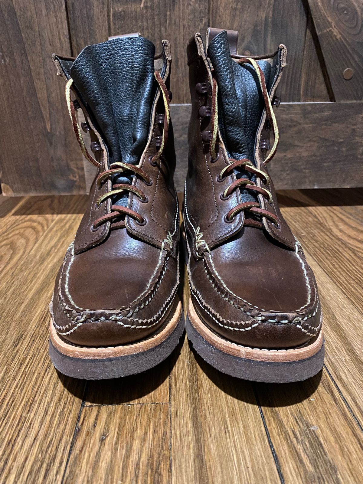 Photo by cochese_esq on November 6, 2022 of the Yuketen Maine Guide DB Boots in Horween Brown Chromexcel.