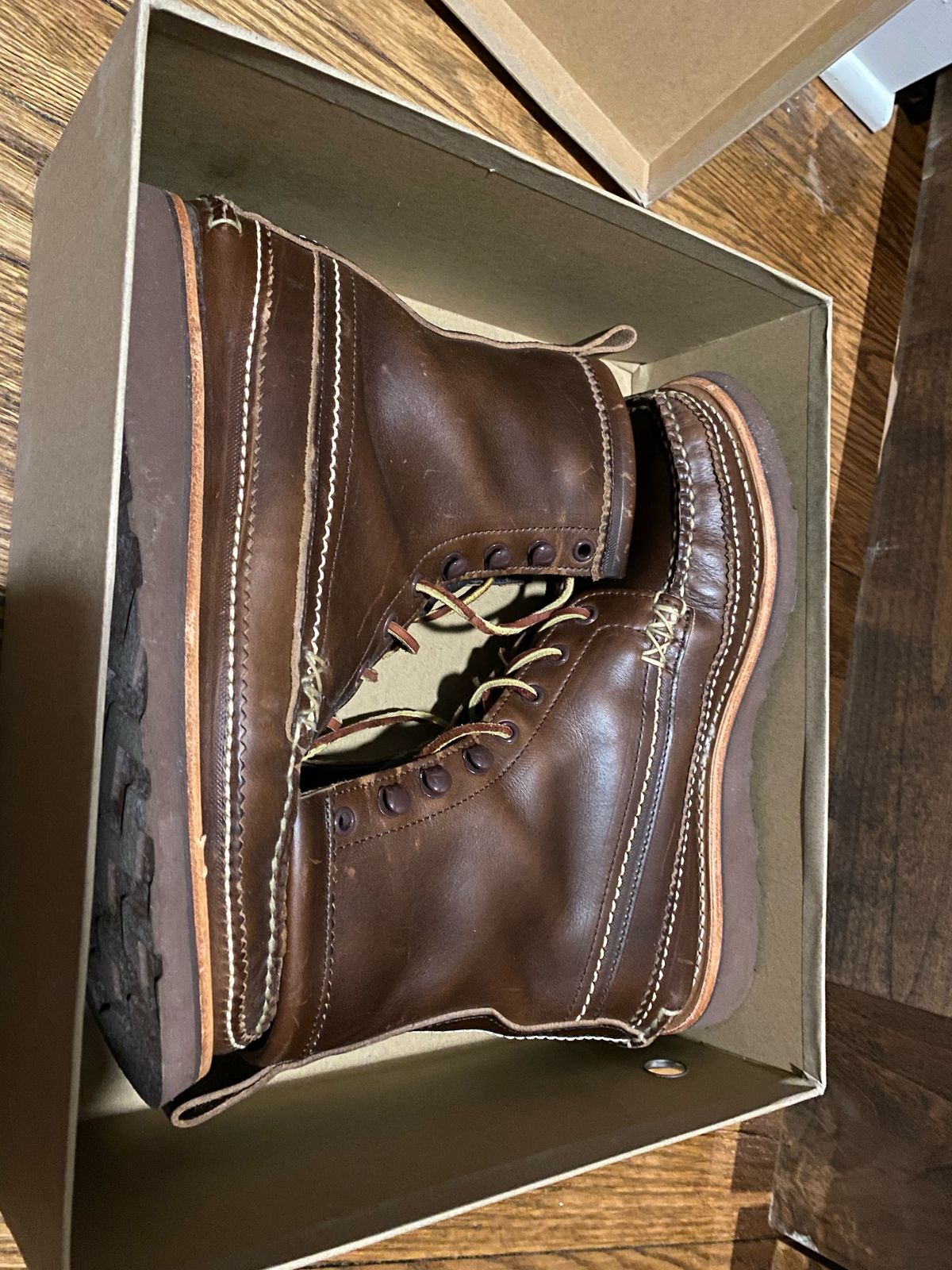 Photo by cochese_esq on November 6, 2022 of the Yuketen Maine Guide DB Boots in Horween Brown Chromexcel.