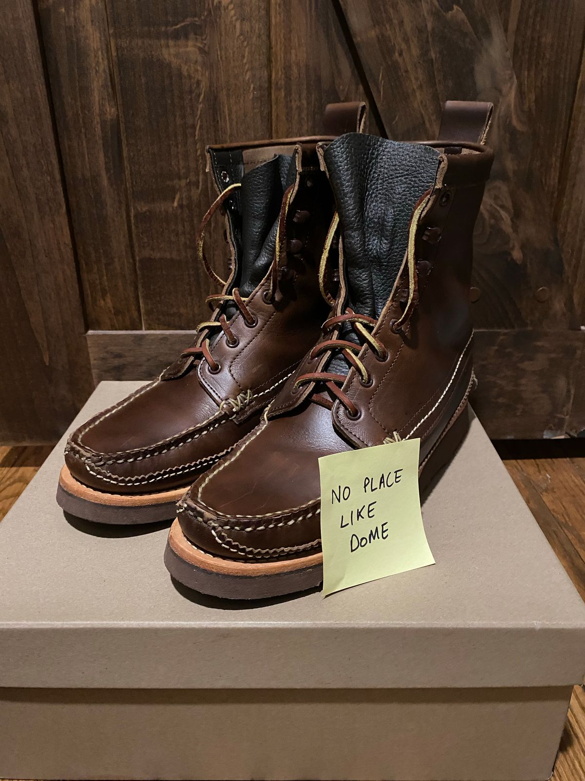 Photo by cochese_esq on November 6, 2022 of the Yuketen Maine Guide DB Boots in Horween Brown Chromexcel.