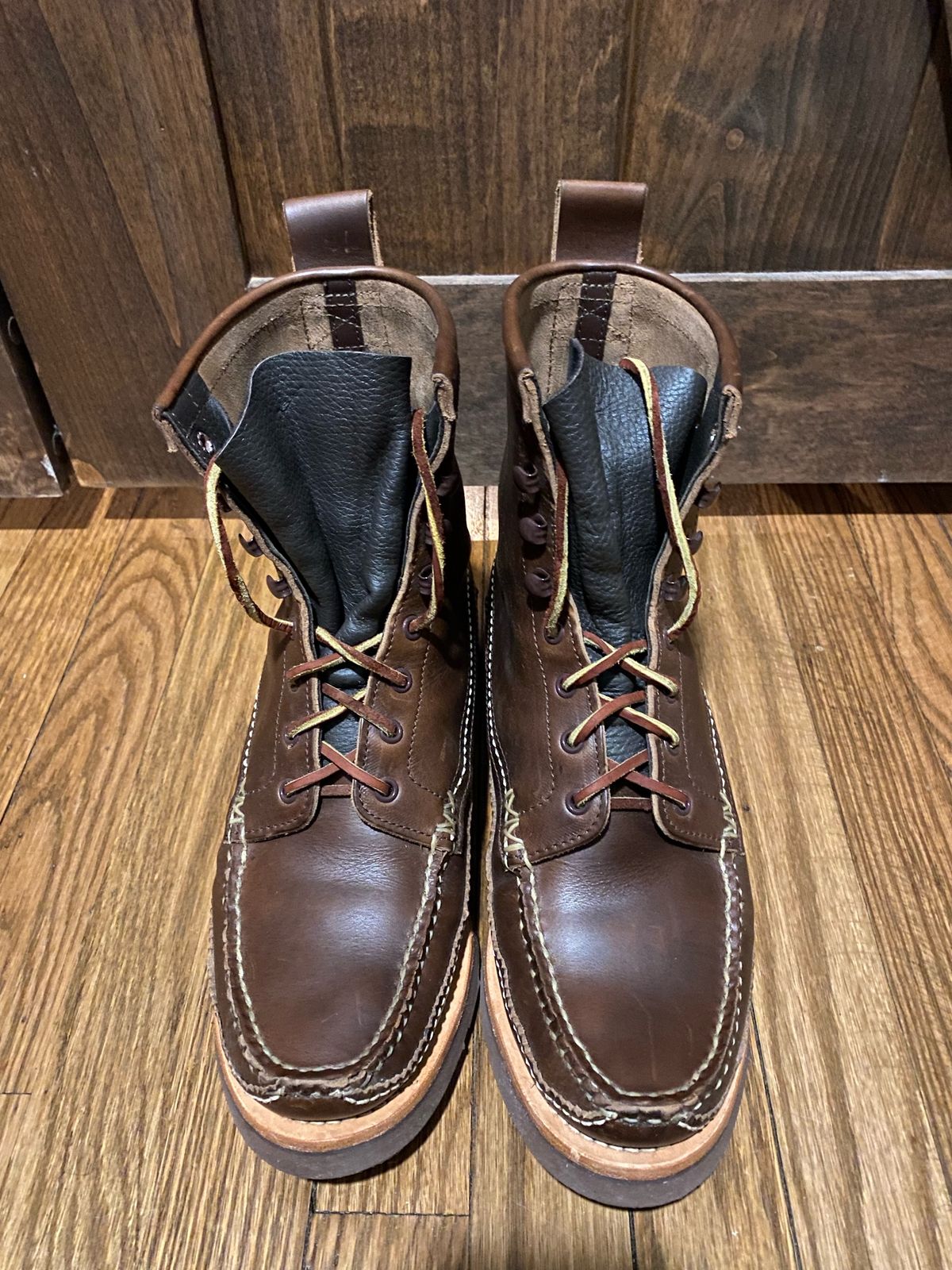 Photo by cochese_esq on November 6, 2022 of the Yuketen Maine Guide DB Boots in Horween Brown Chromexcel.