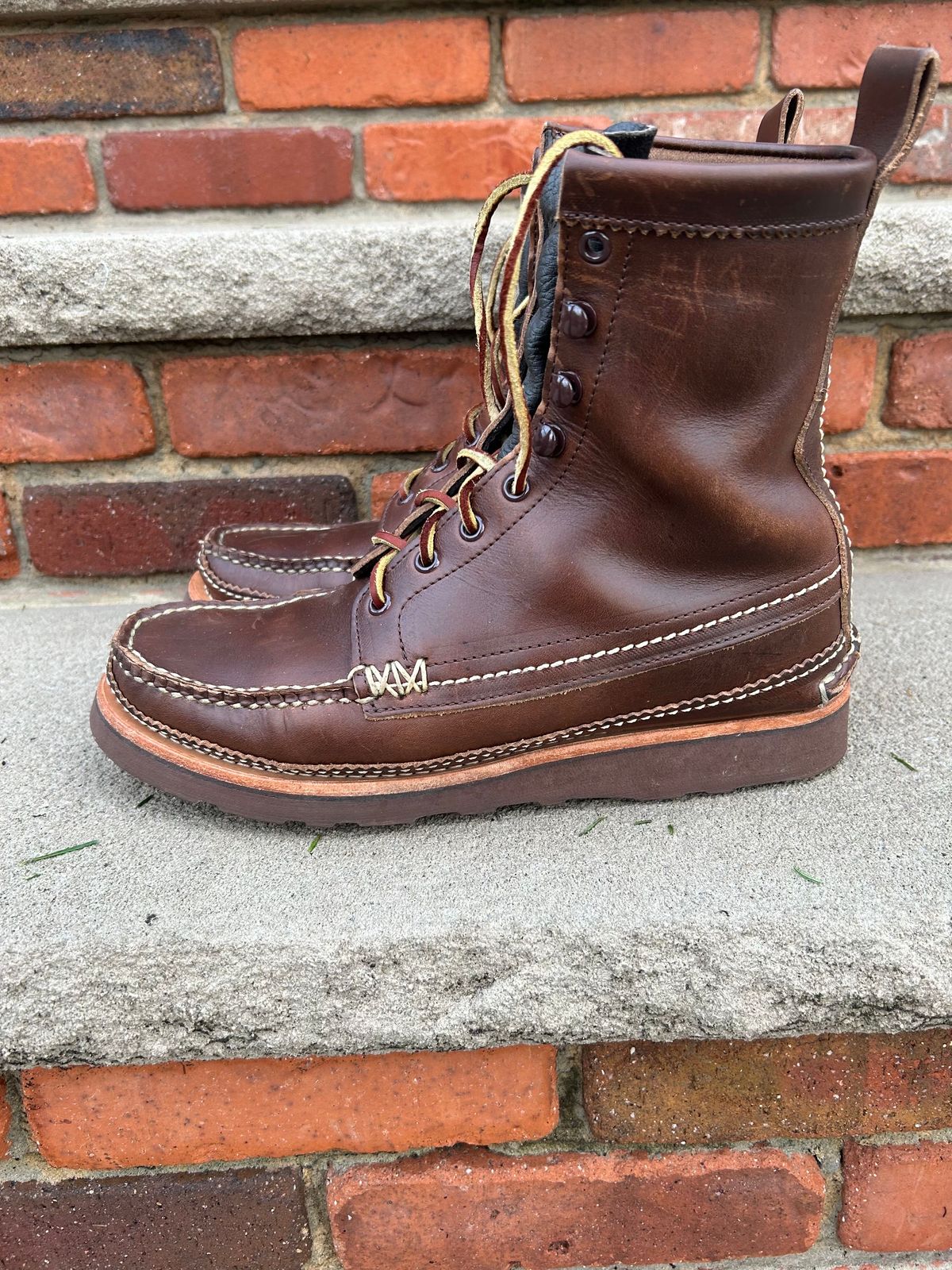 Photo by cochese_esq on December 4, 2022 of the Yuketen Maine Guide DB Boots in Horween Brown Chromexcel.