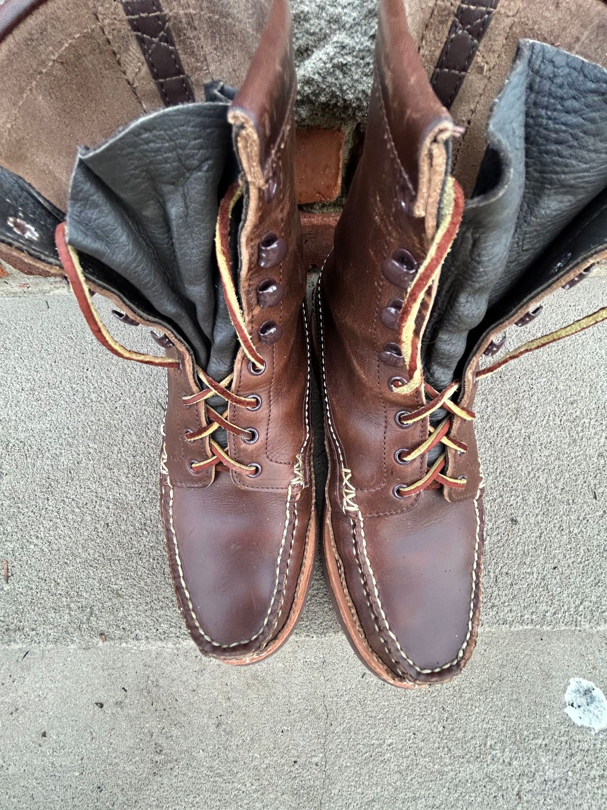 Photo by cochese_esq on December 4, 2022 of the Yuketen Maine Guide DB Boots in Horween Brown Chromexcel.