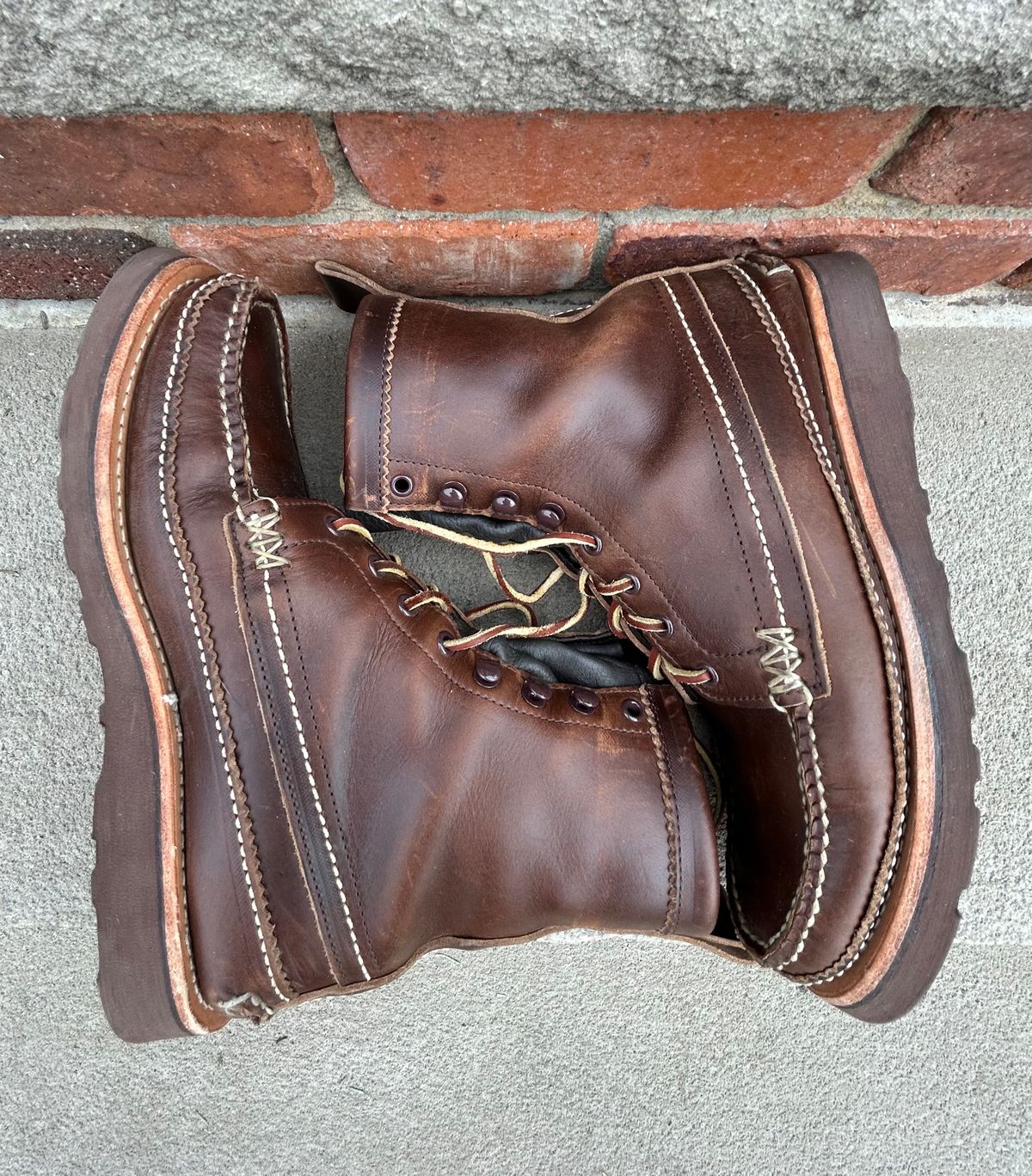 Photo by cochese_esq on January 2, 2023 of the Yuketen Maine Guide DB Boots in Horween Brown Chromexcel.