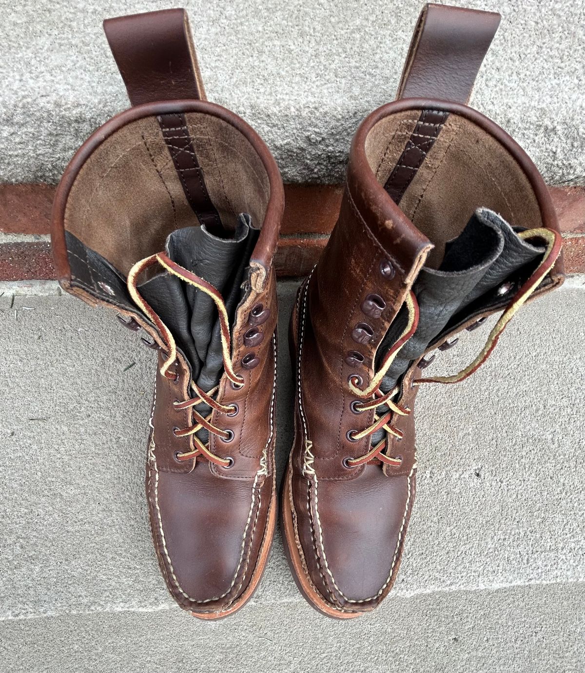 Photo by cochese_esq on January 2, 2023 of the Yuketen Maine Guide DB Boots in Horween Brown Chromexcel.