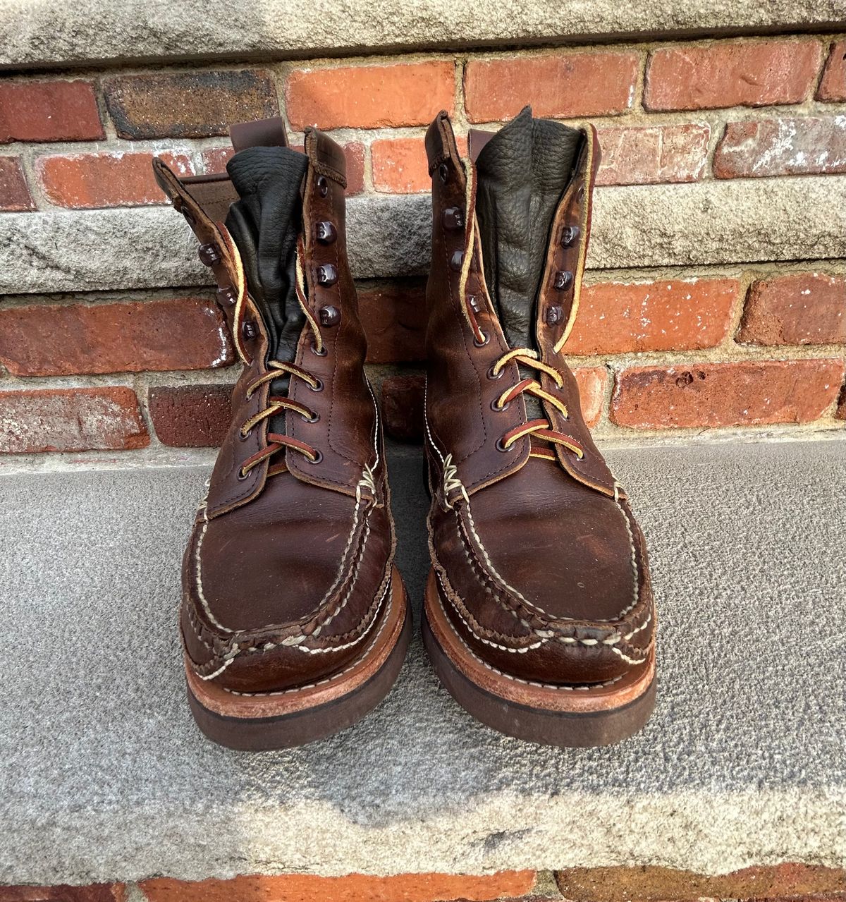Photo by cochese_esq on February 5, 2023 of the Yuketen Maine Guide DB Boots in Horween Brown Chromexcel.