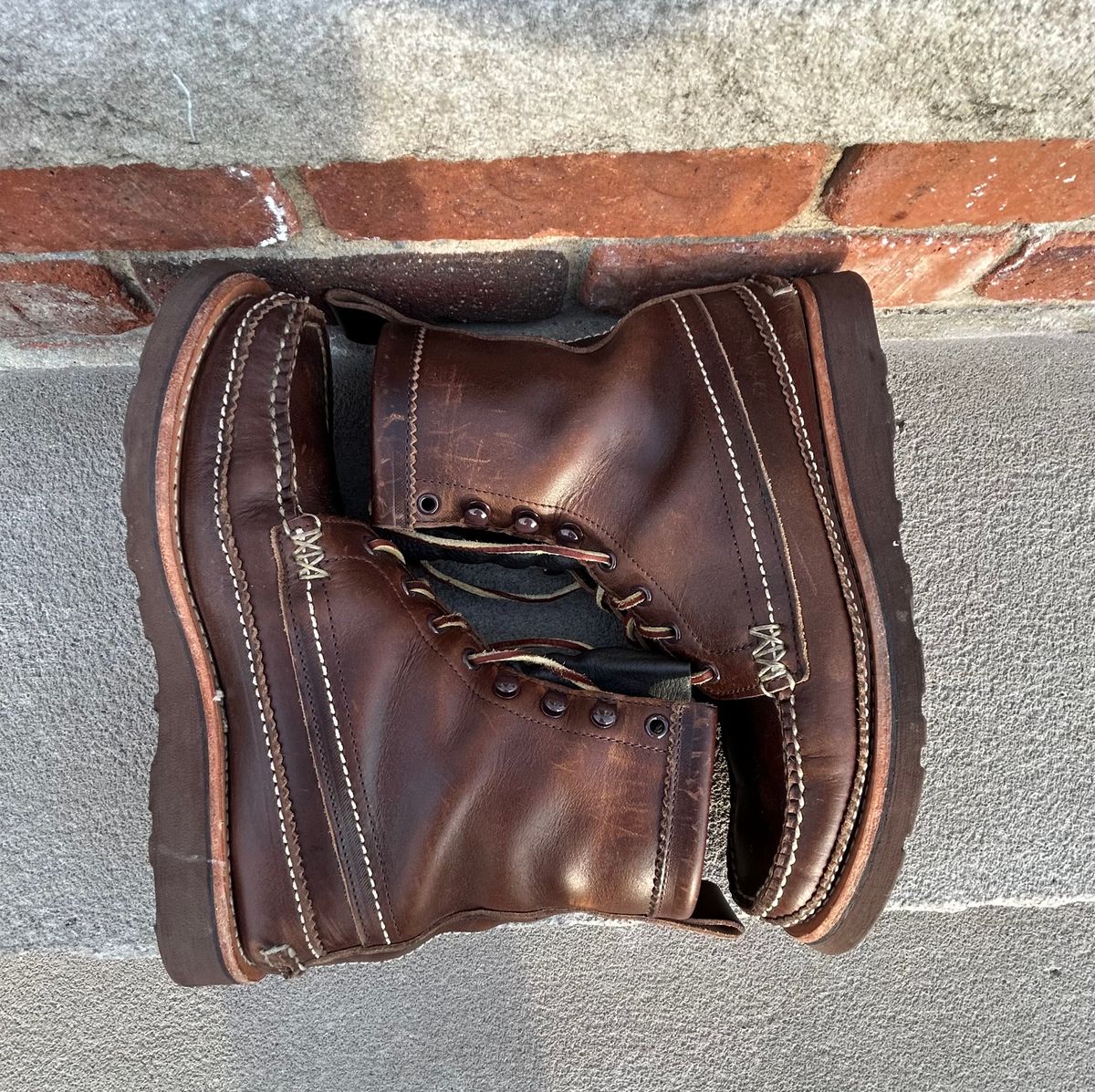 Photo by cochese_esq on February 5, 2023 of the Yuketen Maine Guide DB Boots in Horween Brown Chromexcel.