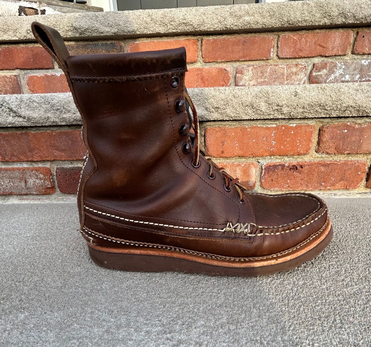 Photo by cochese_esq on February 5, 2023 of the Yuketen Maine Guide DB Boots in Horween Brown Chromexcel.