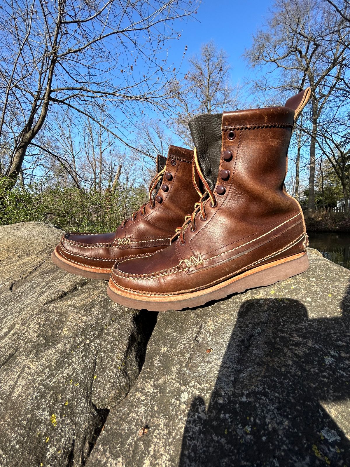 Photo by cochese_esq on April 2, 2023 of the Yuketen Maine Guide DB Boots in Horween Brown Chromexcel.