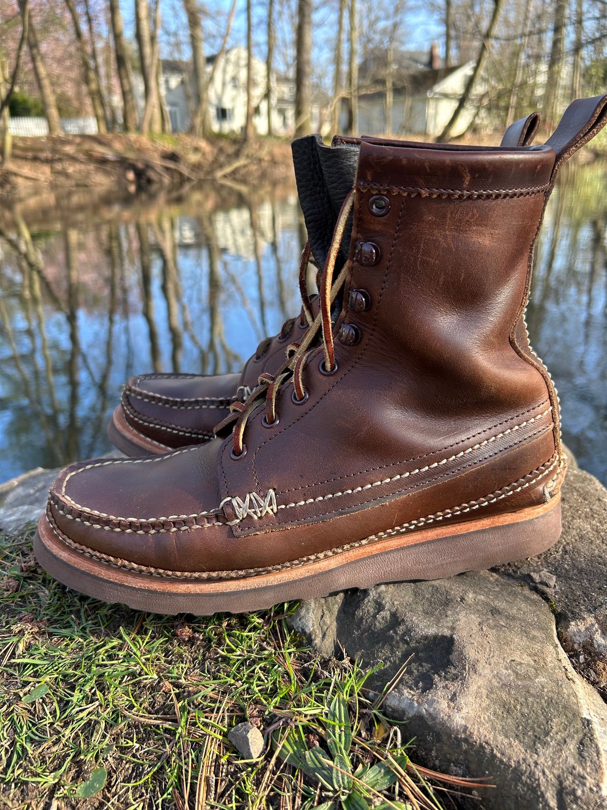 Photo by cochese_esq on April 2, 2023 of the Yuketen Maine Guide DB Boots in Horween Brown Chromexcel.