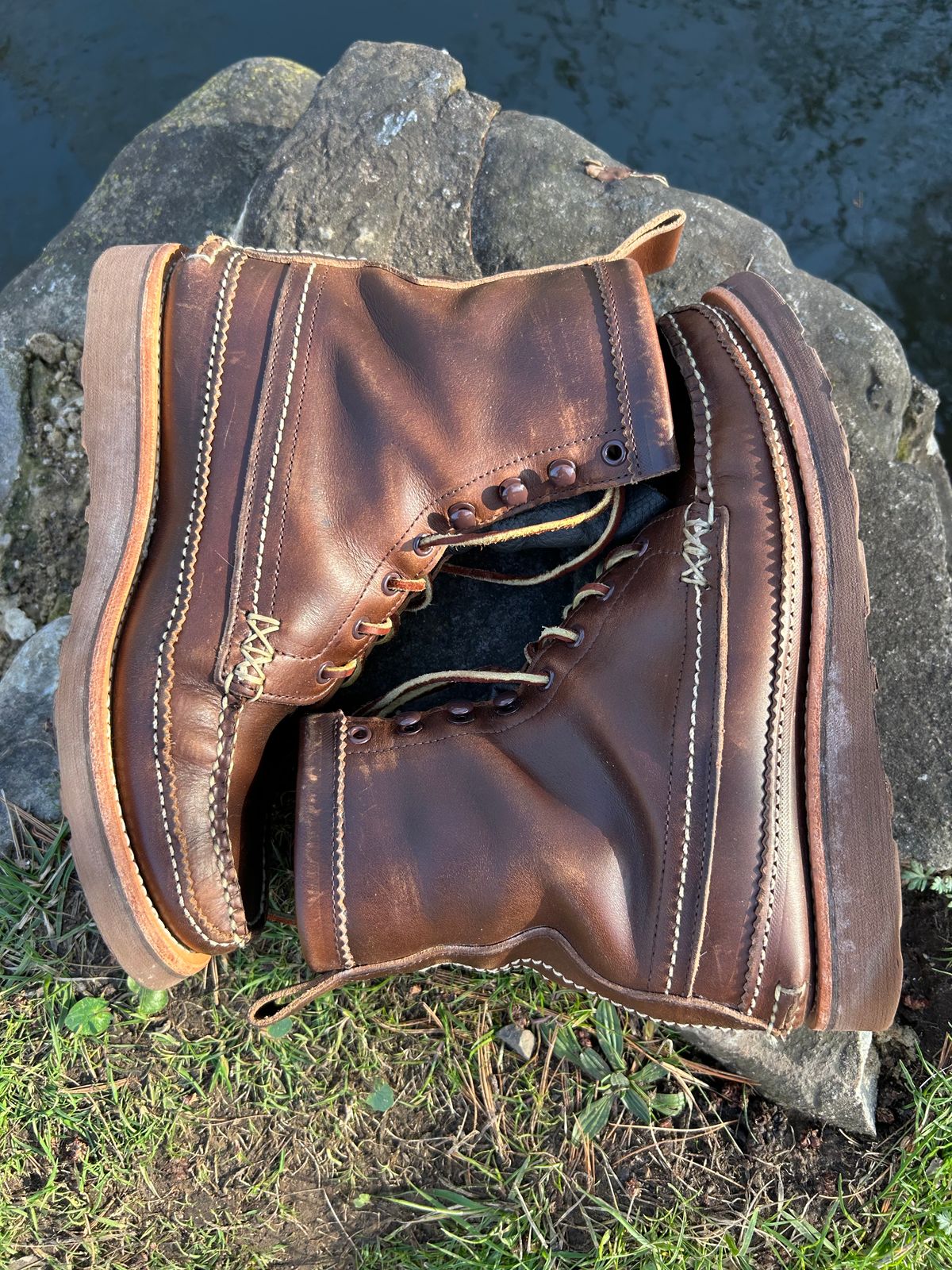 Photo by cochese_esq on April 2, 2023 of the Yuketen Maine Guide DB Boots in Horween Brown Chromexcel.