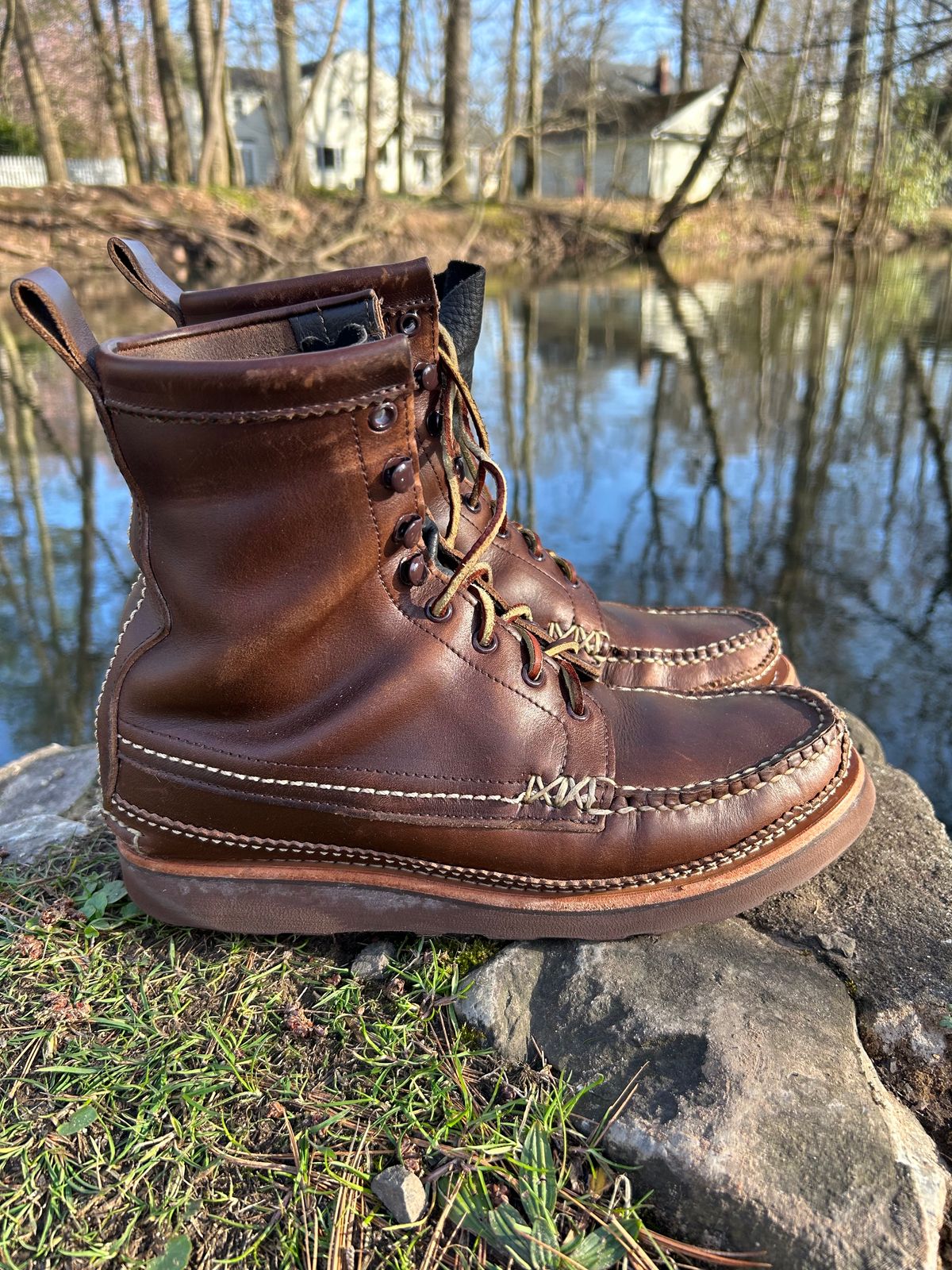 Photo by cochese_esq on April 2, 2023 of the Yuketen Maine Guide DB Boots in Horween Brown Chromexcel.