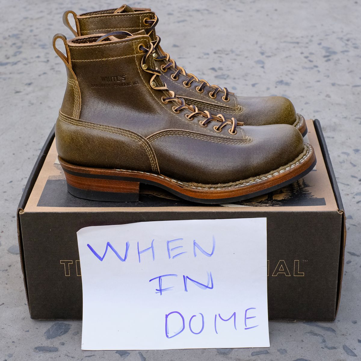 Photo by bootsmaniac on November 2, 2024 of the White's C350 Cutter in Horween Olive Waxed Flesh.