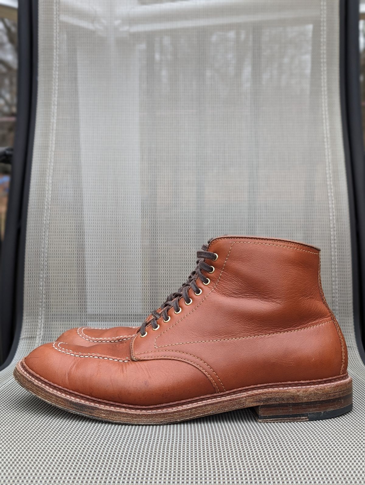 Photo by flypaper89 on January 3, 2024 of the Alden Indy Boot in Papaya Pegasus Calfskin.