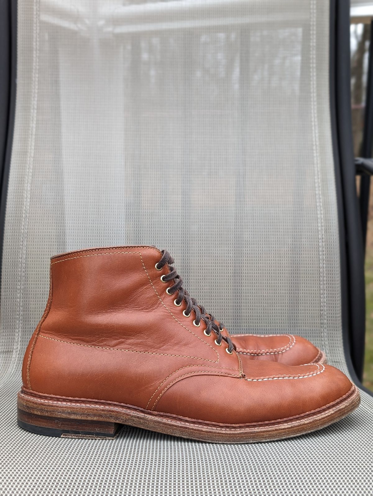 Photo by flypaper89 on January 3, 2024 of the Alden Indy Boot in Papaya Pegasus Calfskin.