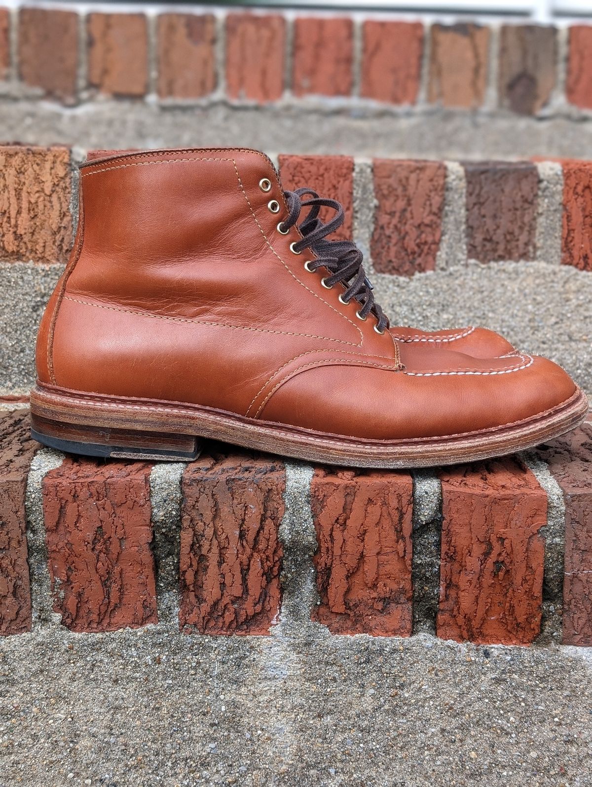 Photo by flypaper89 on March 4, 2024 of the Alden Indy Boot in Papaya Pegasus Calfskin.