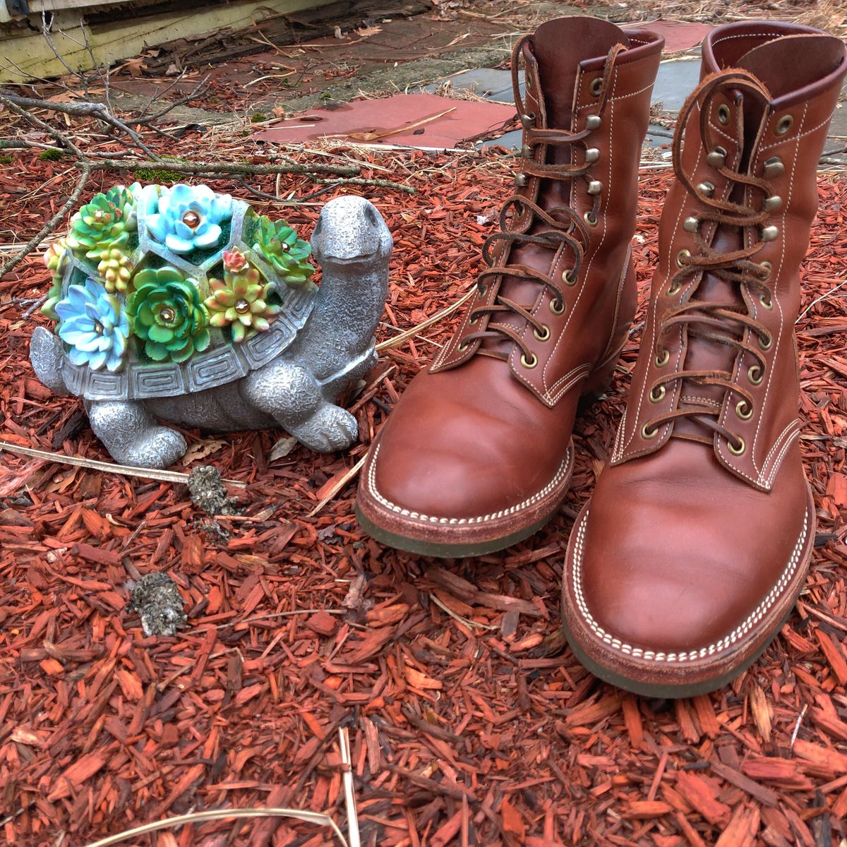 Photo by flypaper89 on March 4, 2023 of the Onderhoud SVC02 Packer Boot in Wickett & Craig Medium Brown Traditional Harness.