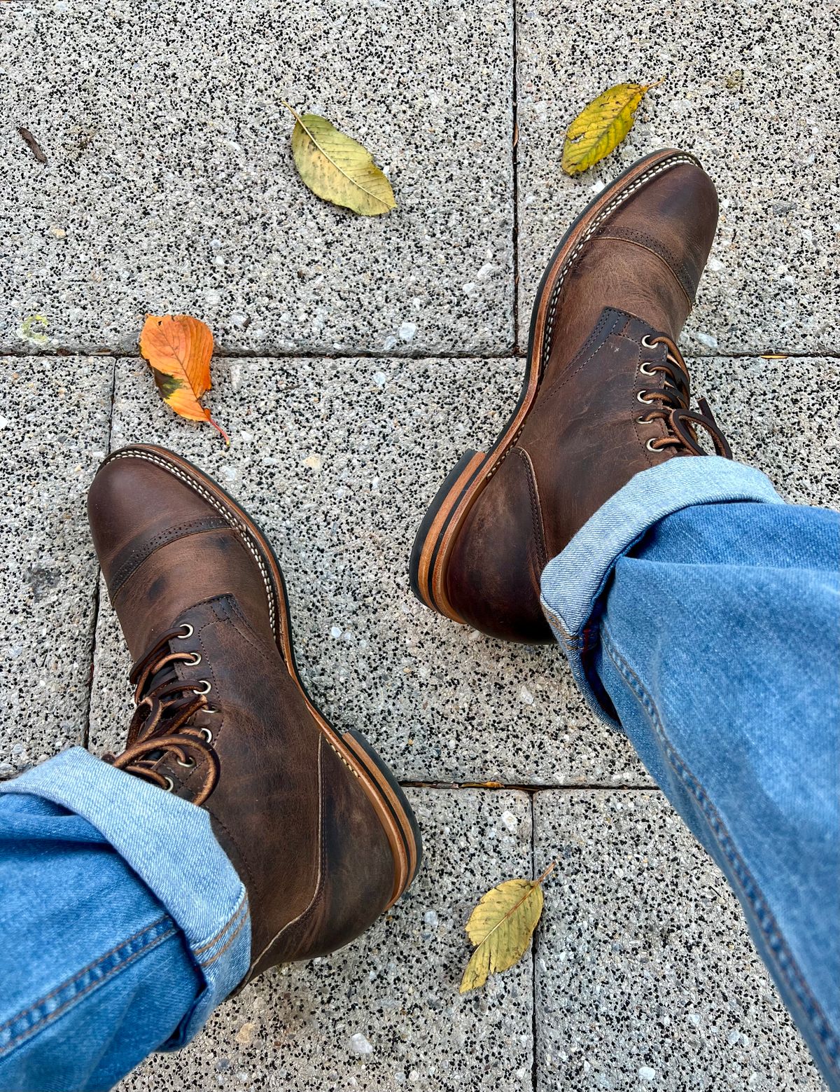 Photo by coolhand0302 on November 8, 2021 of the Viberg Service Boot BCT in Horween Vintage Mocha Oil Harness (3sixteen).