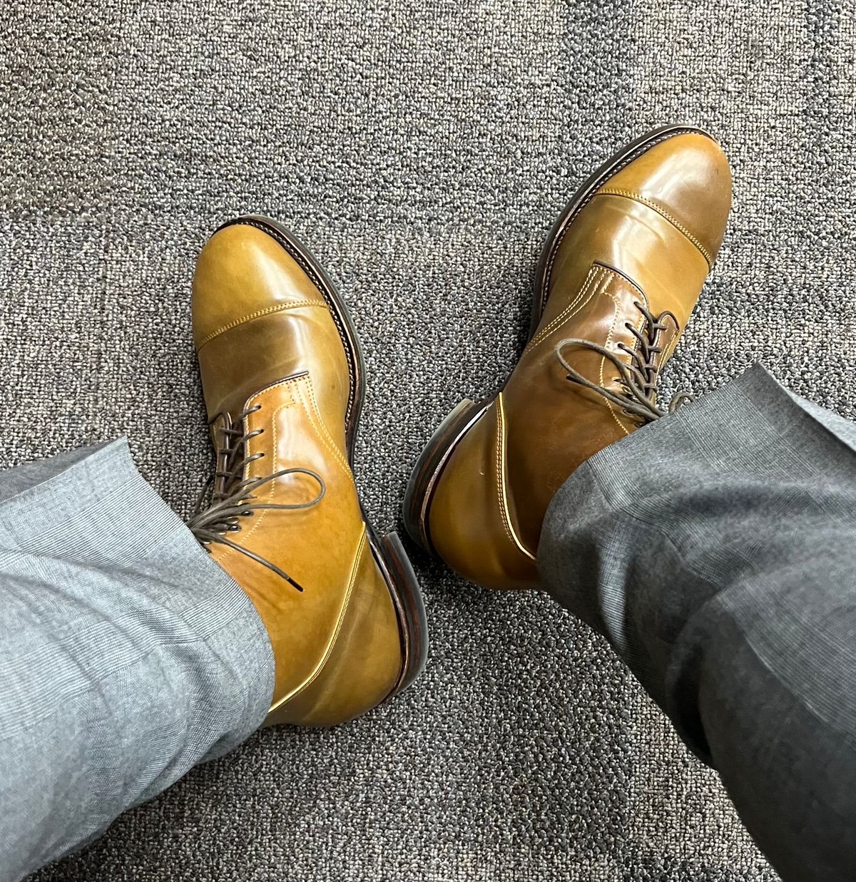 Photo by coolhand0302 on January 17, 2024 of the Viberg Halkett Service Boot in Horween Calvados Shell Cordovan.