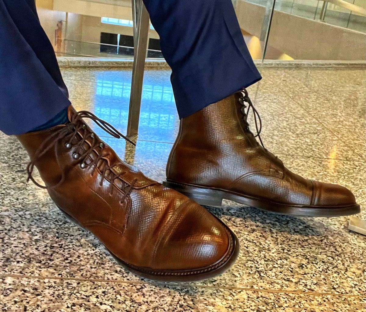 Photo by coolhand0302 on January 12, 2023 of the Crockett & Jones Coniston in Horween Dark Cognac Hatch Grain Shell Cordovan.