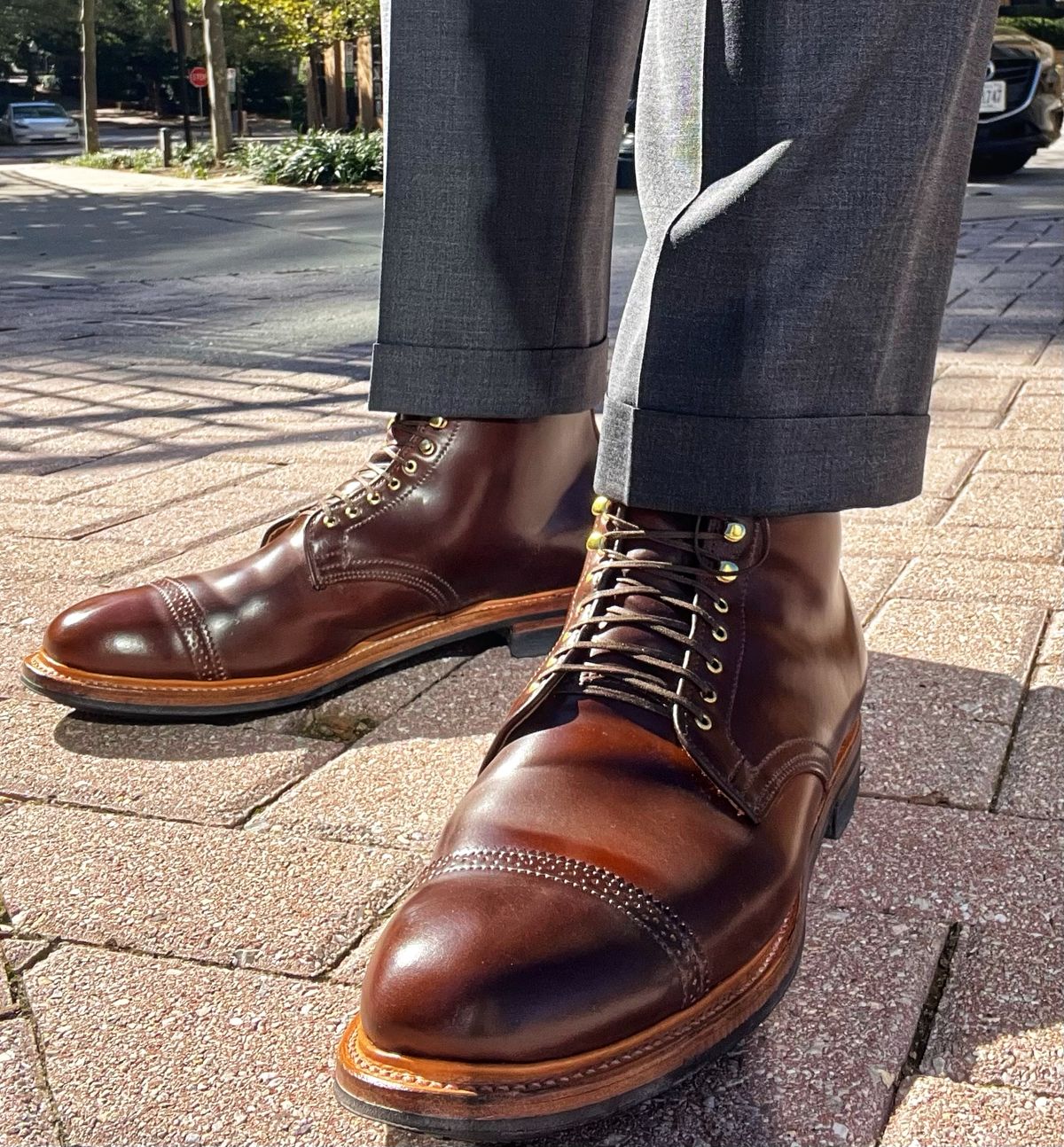 Photo by coolhand0302 on October 8, 2024 of the Viberg Derby Boot in Horween Mahogany Shell Cordovan.