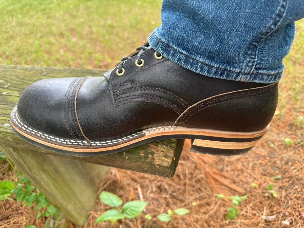 Photo by tlr on June 15, 2025 of the Nicks MTO in Horween Black Waxed Flesh.