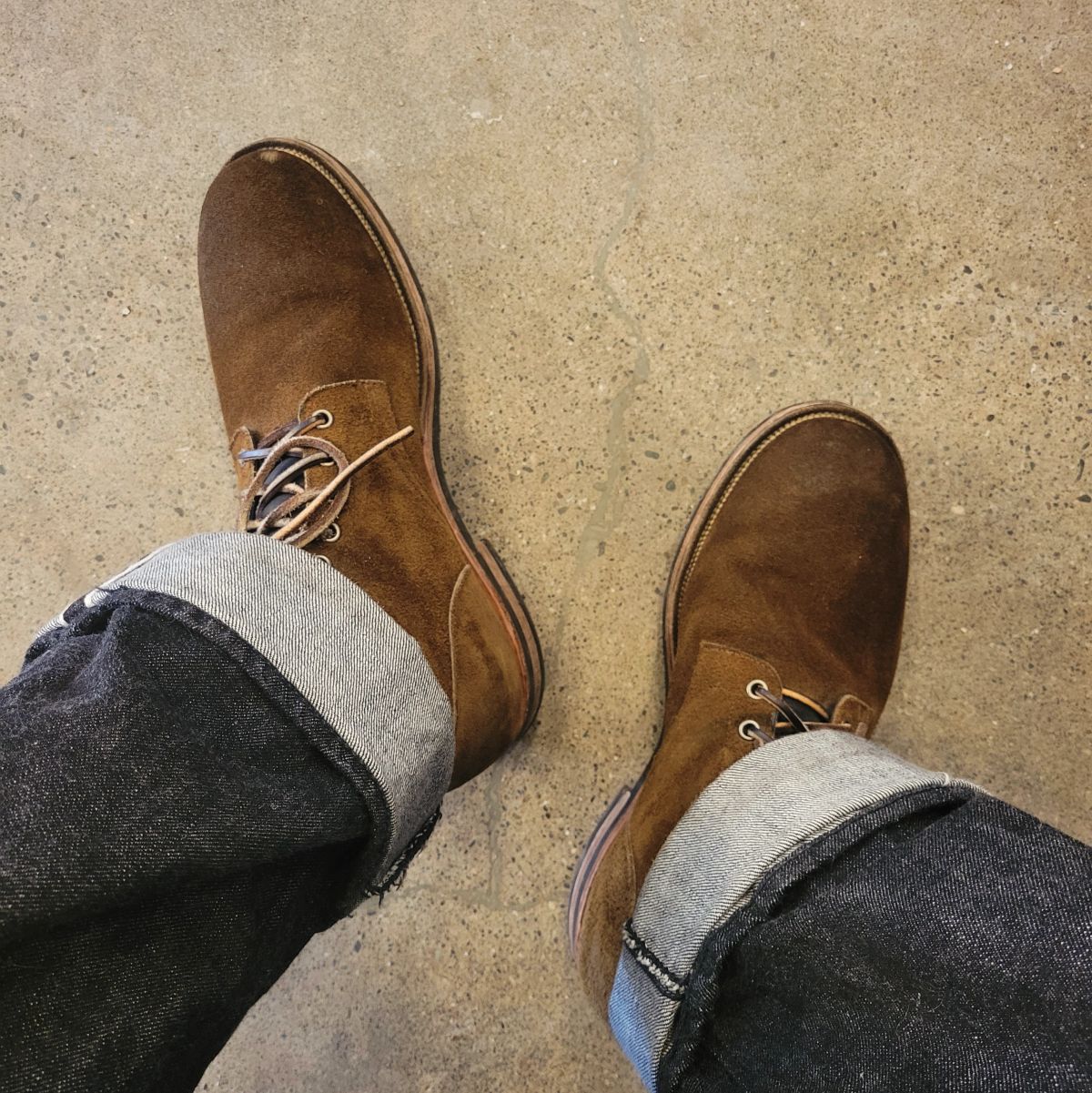 Photo by JoshankRedemption on March 15, 2026 of the Viberg Service Boot in Horween Mushroom Chamois Roughout.