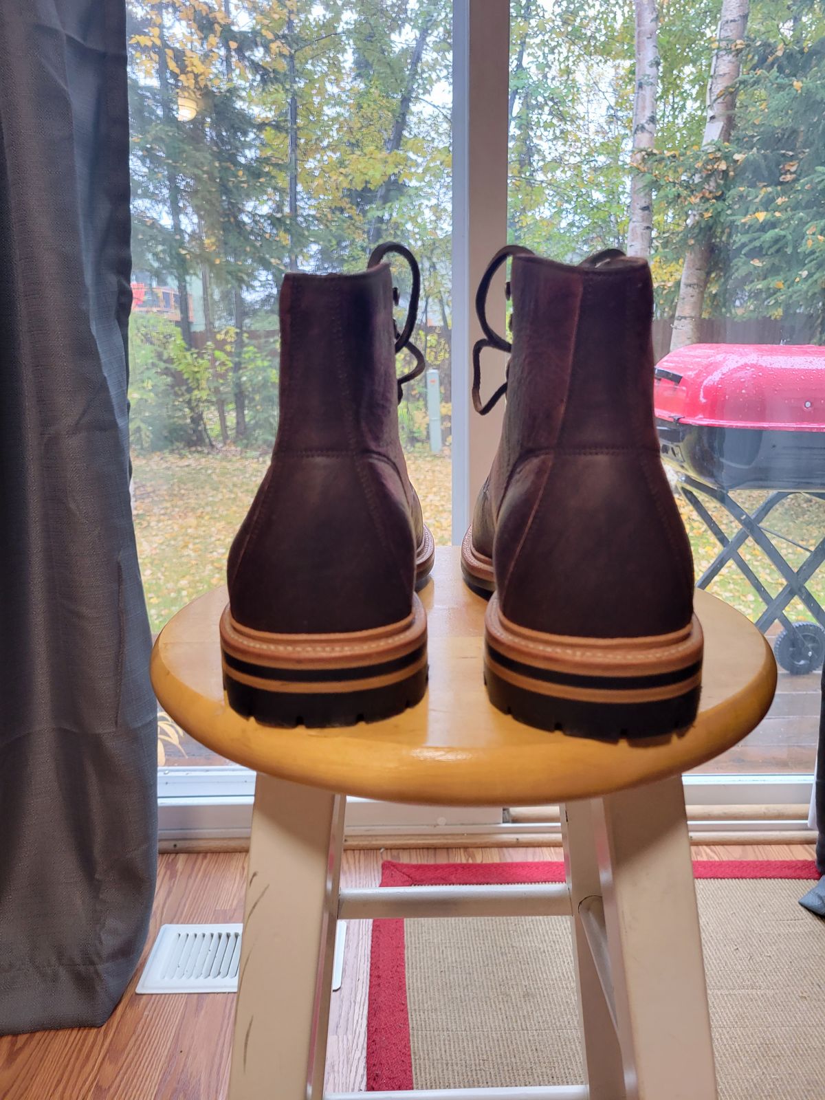 Photo by JoshankRedemption on October 1, 2023 of the Grant Stone Brass Boot in C.F. Stead Dark Burgundy Classic Kudu.