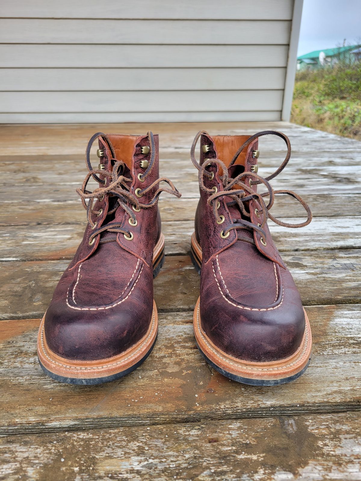 Photo by JoshankRedemption on November 1, 2023 of the Grant Stone Brass Boot in C.F. Stead Dark Burgundy Classic Kudu.