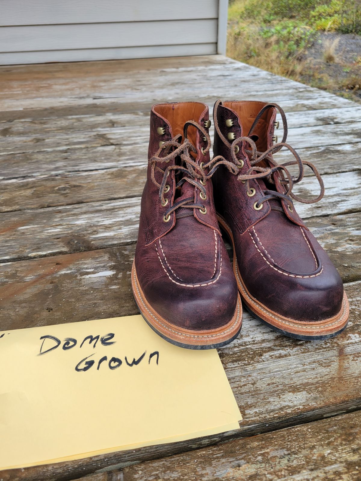 Photo by JoshankRedemption on November 1, 2023 of the Grant Stone Brass Boot in C.F. Stead Dark Burgundy Classic Kudu.