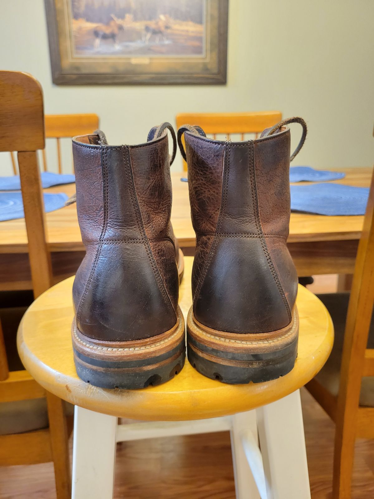 Photo by JoshankRedemption on January 5, 2024 of the Grant Stone Brass Boot in C.F. Stead Dark Burgundy Classic Kudu.