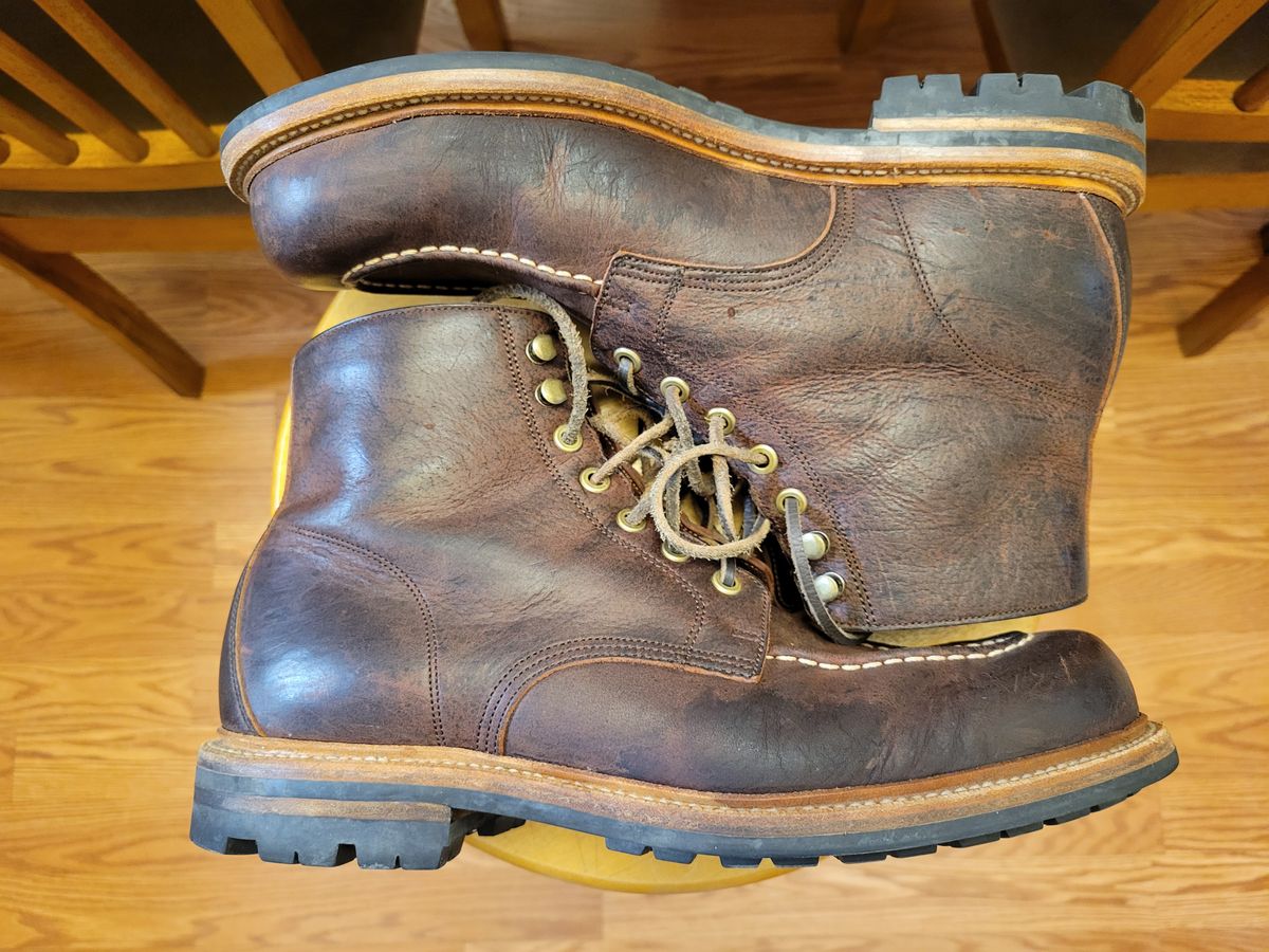 Photo by JoshankRedemption on January 5, 2024 of the Grant Stone Brass Boot in C.F. Stead Dark Burgundy Classic Kudu.