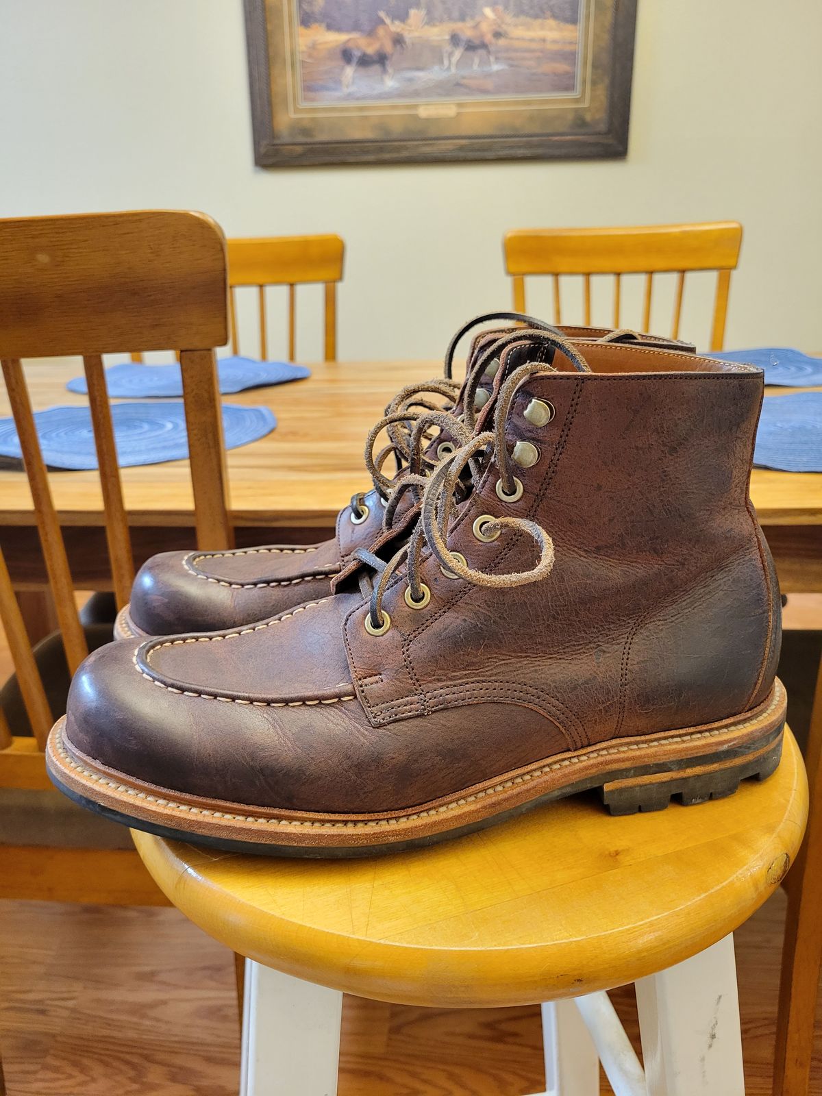 Photo by JoshankRedemption on January 5, 2024 of the Grant Stone Brass Boot in C.F. Stead Dark Burgundy Classic Kudu.