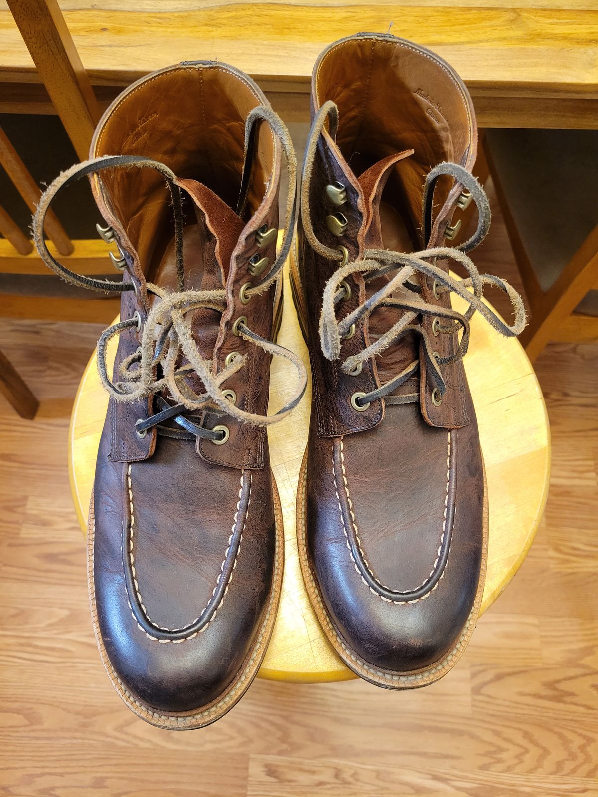 Photo by JoshankRedemption on January 5, 2024 of the Grant Stone Brass Boot in C.F. Stead Dark Burgundy Classic Kudu.
