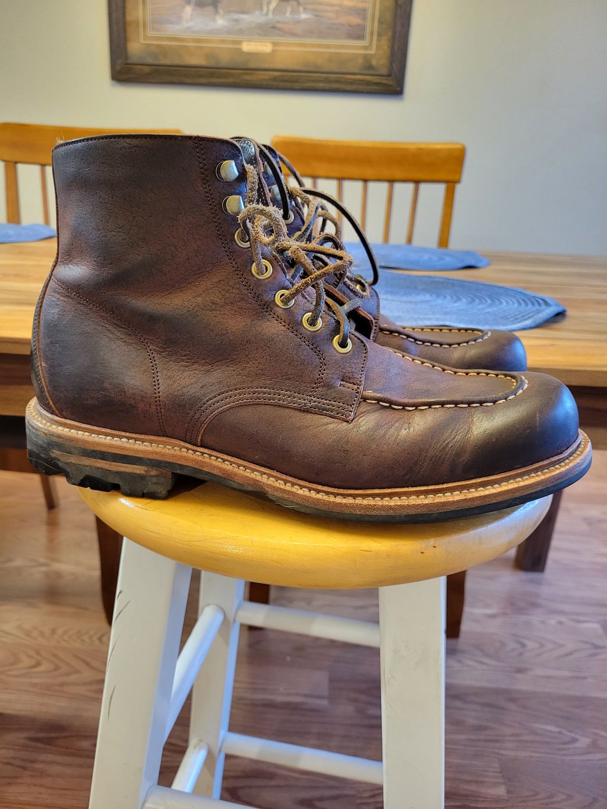 Photo by JoshankRedemption on February 2, 2024 of the Grant Stone Brass Boot in C.F. Stead Dark Burgundy Classic Kudu.
