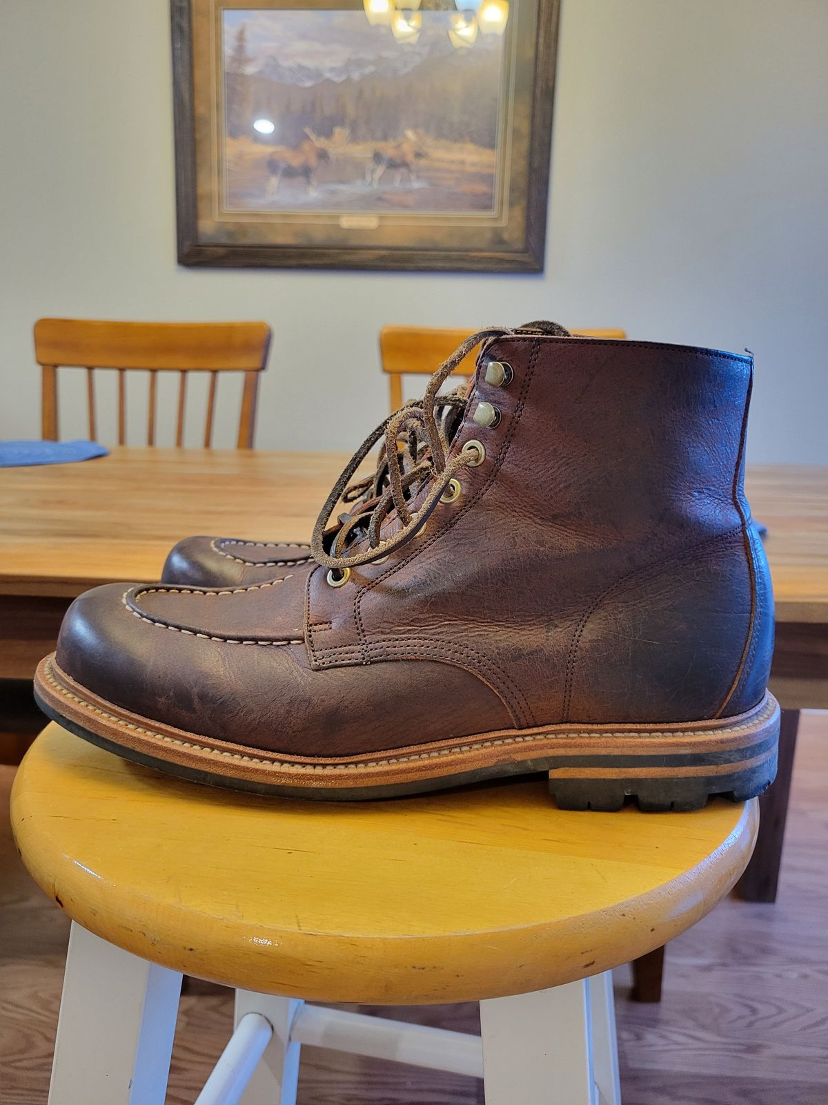 Photo by JoshankRedemption on February 2, 2024 of the Grant Stone Brass Boot in C.F. Stead Dark Burgundy Classic Kudu.