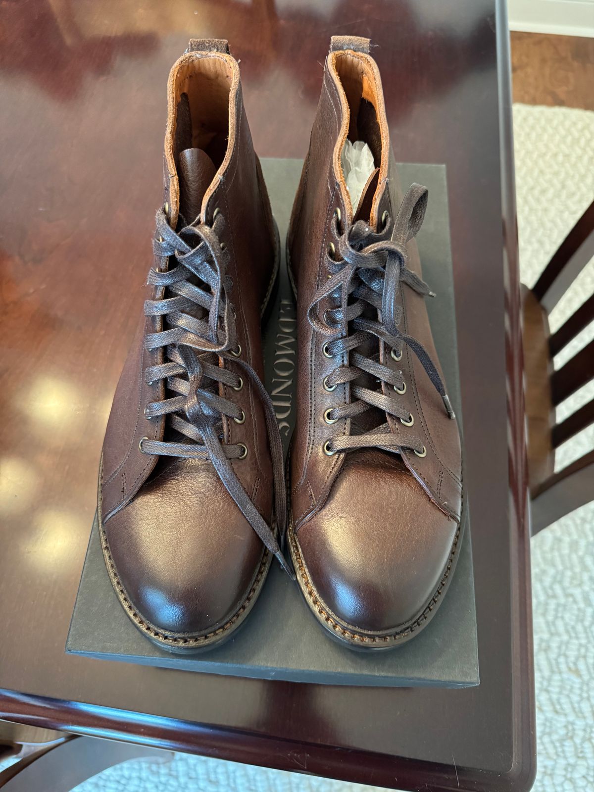 Photo by money2boot on October 1, 2024 of the Allen Edmonds Discovery Lace To Toe in Allen Edmonds Brown Vegetable Tanned.