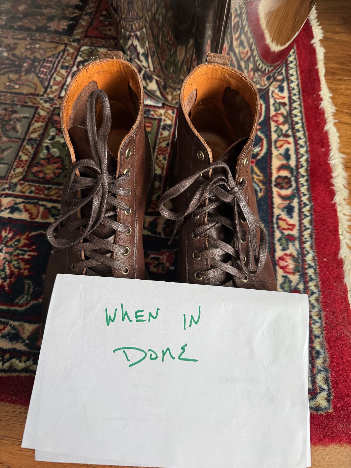 Photo by money2boot on November 4, 2024 of the Allen Edmonds Discovery Lace To Toe in Allen Edmonds Brown Vegetable Tanned.