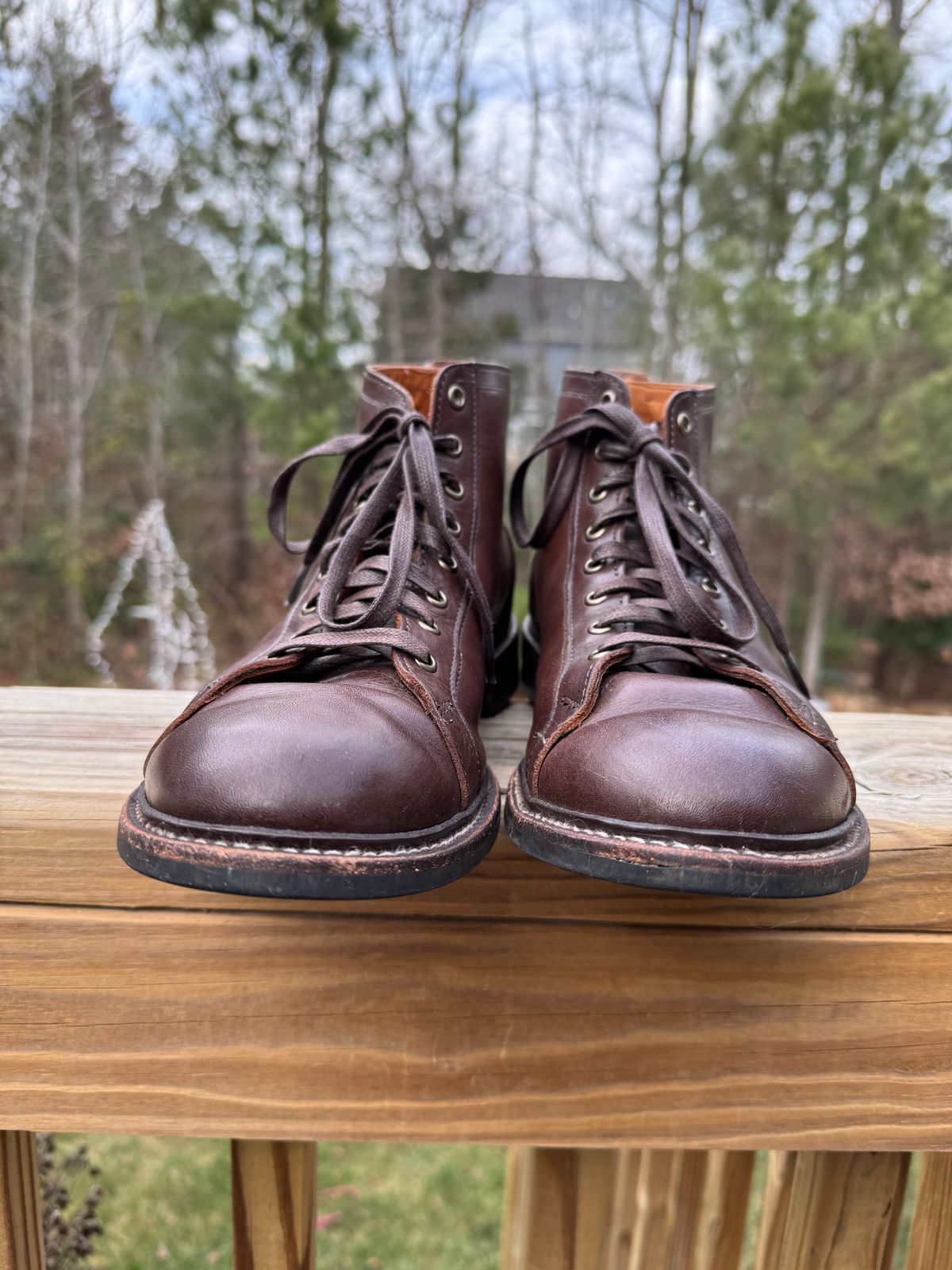 Photo by money2boot on January 3, 2025 of the Allen Edmonds Discovery Lace To Toe in Allen Edmonds Brown Vegetable Tanned.
