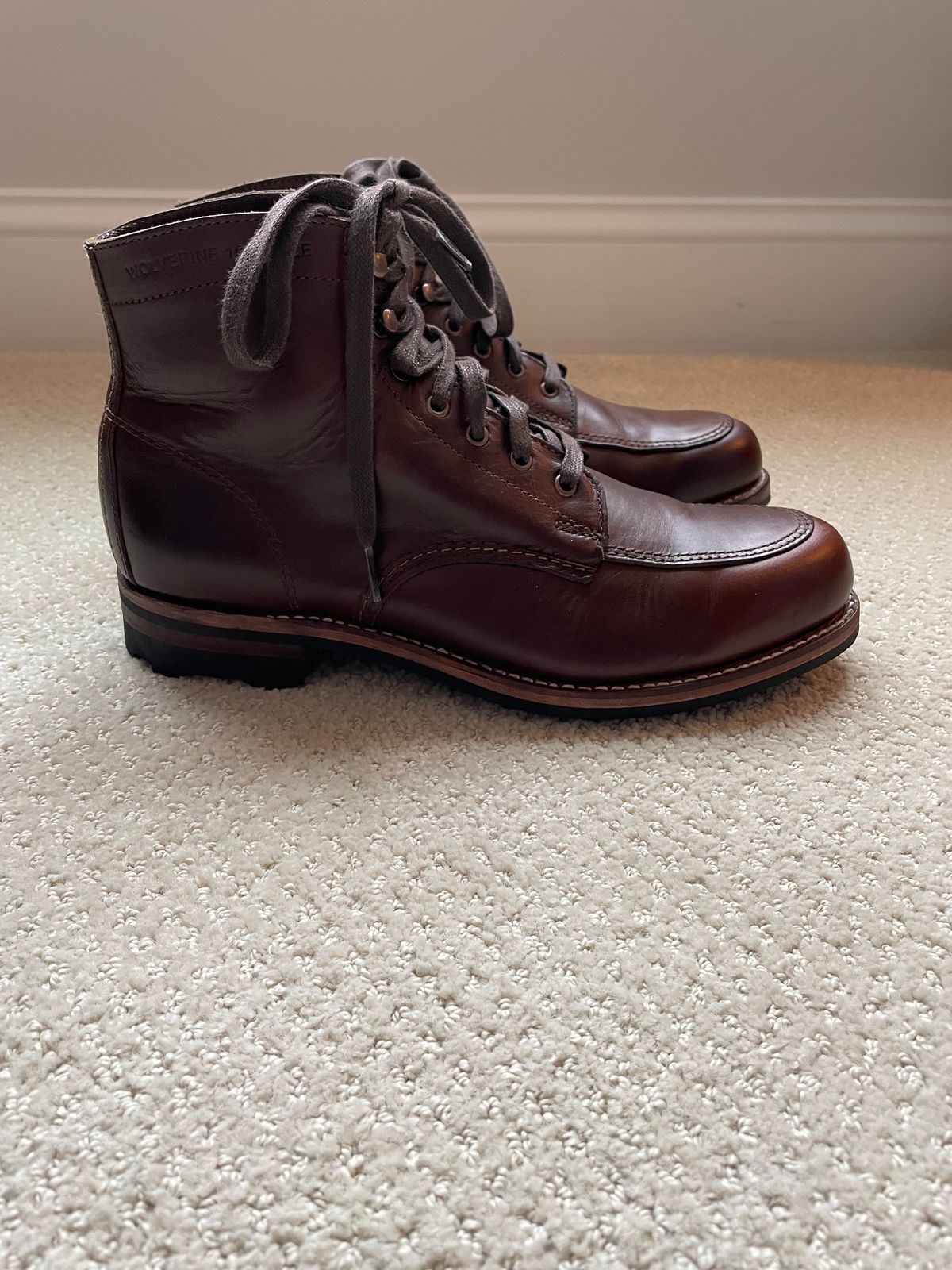 Photo by money2boot on October 5, 2023 of the Wolverine 1000 Mile Moc-Toe Boot in Horween Brown Chromexcel.