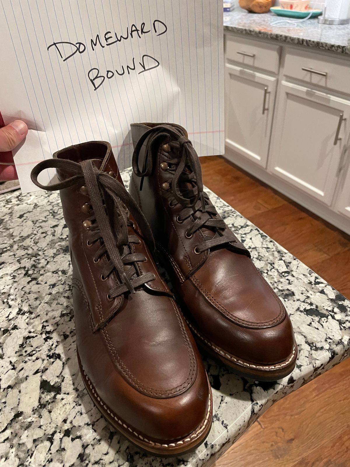 Photo by money2boot on October 5, 2023 of the Wolverine 1000 Mile Moc-Toe Boot in Horween Brown Chromexcel.