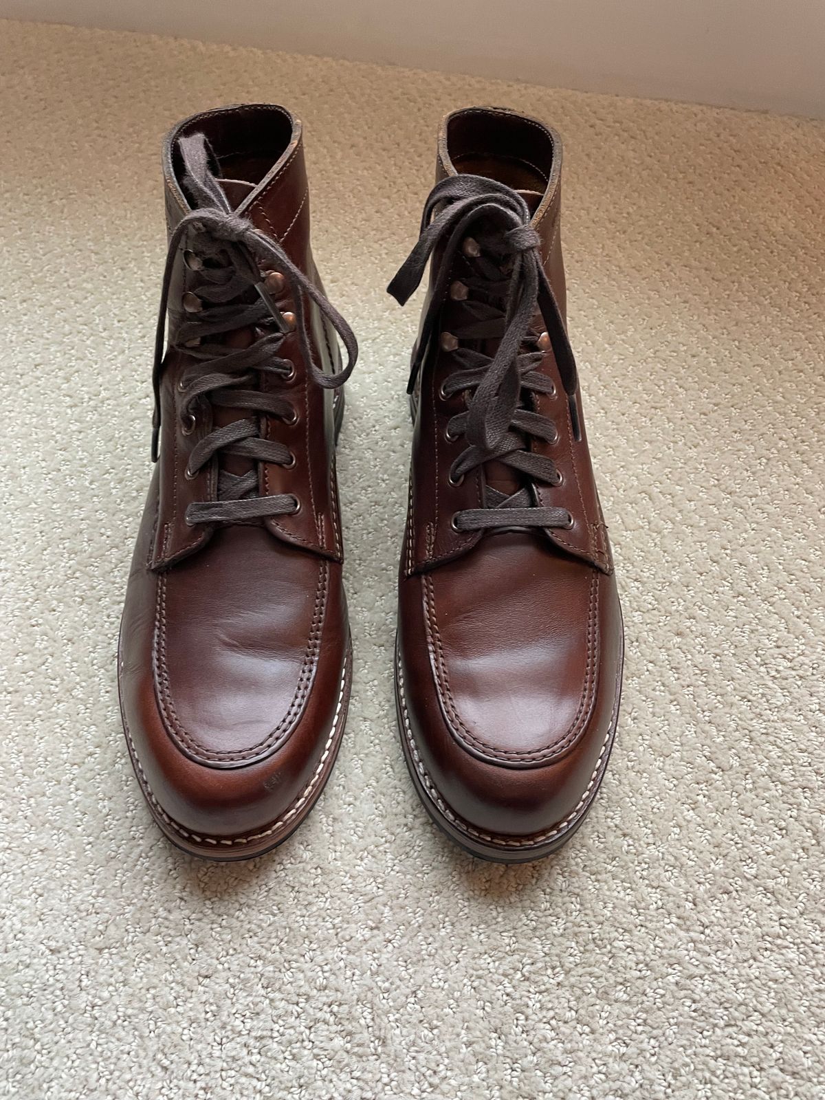 Photo by money2boot on October 5, 2023 of the Wolverine 1000 Mile Moc-Toe Boot in Horween Brown Chromexcel.