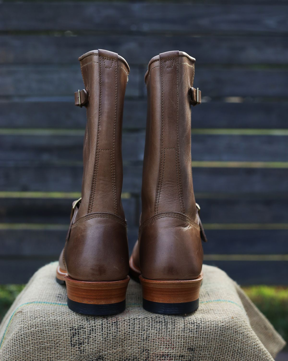 Photo by TrillDan on October 11, 2023 of the John Lofgren Wabash Engineer Boots in Horween Natural Chromexcel.