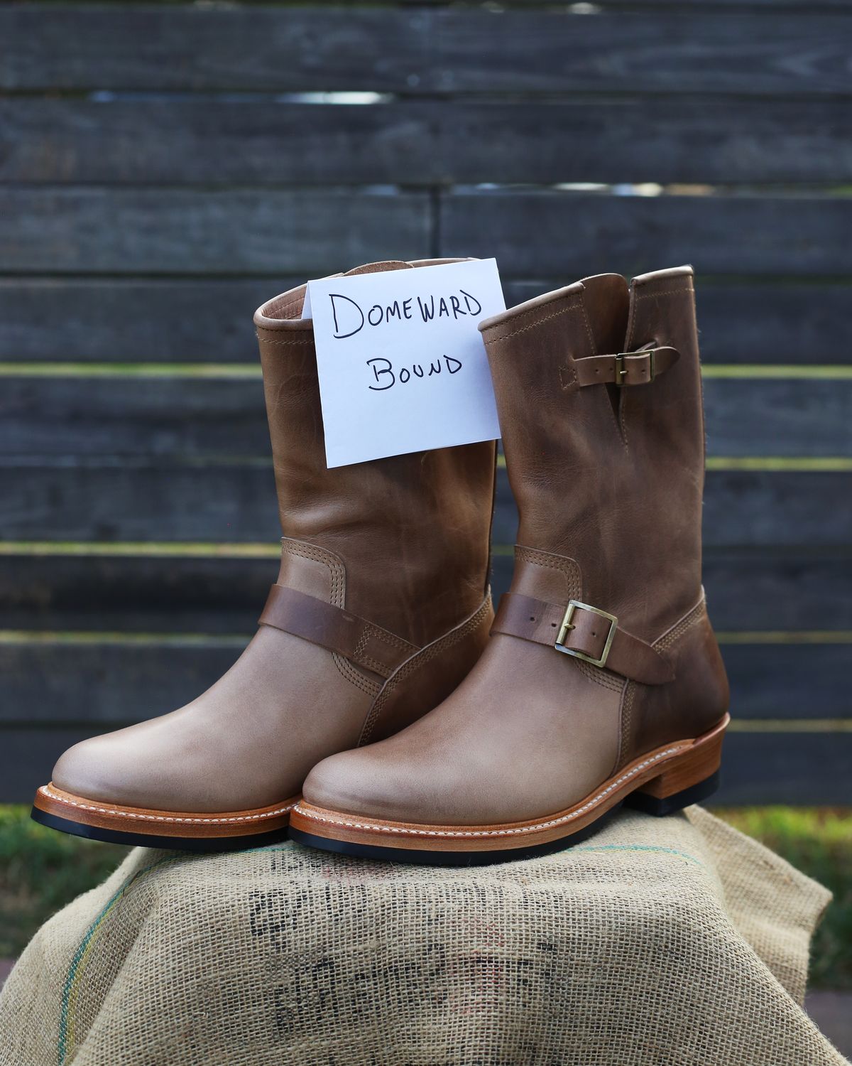 Photo by TrillDan on October 11, 2023 of the John Lofgren Wabash Engineer Boots in Horween Natural Chromexcel.