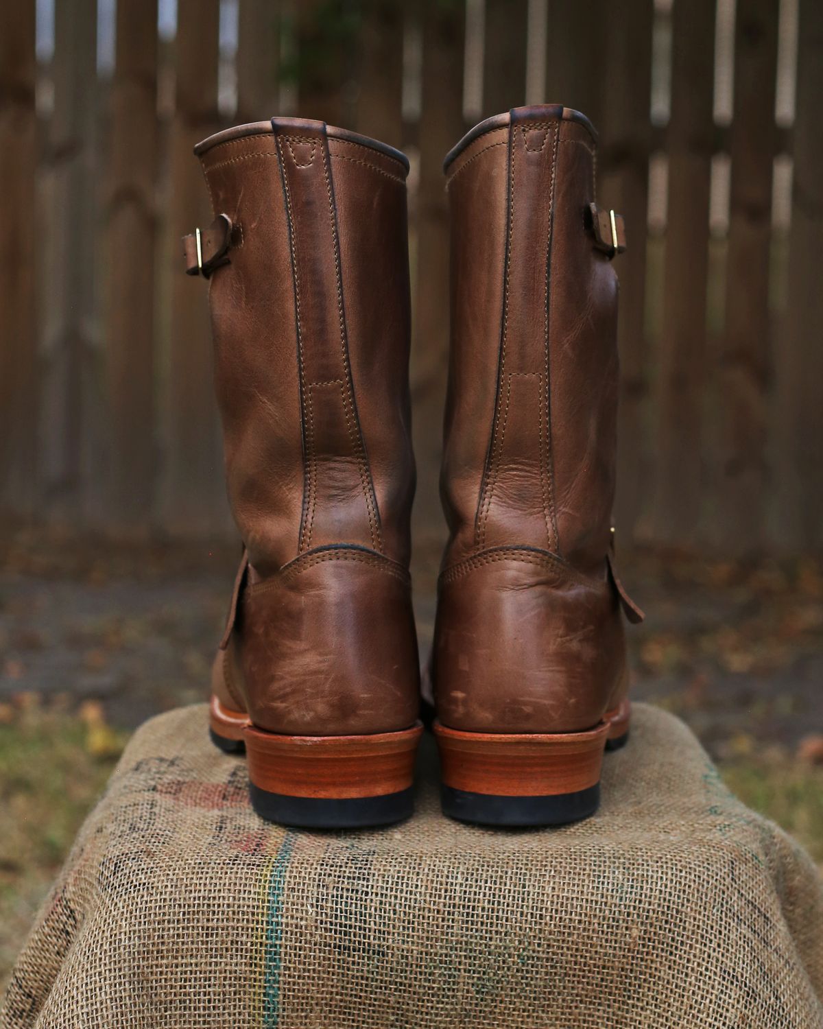 Photo by TrillDan on November 6, 2023 of the John Lofgren Wabash Engineer Boots in Horween Natural Chromexcel.