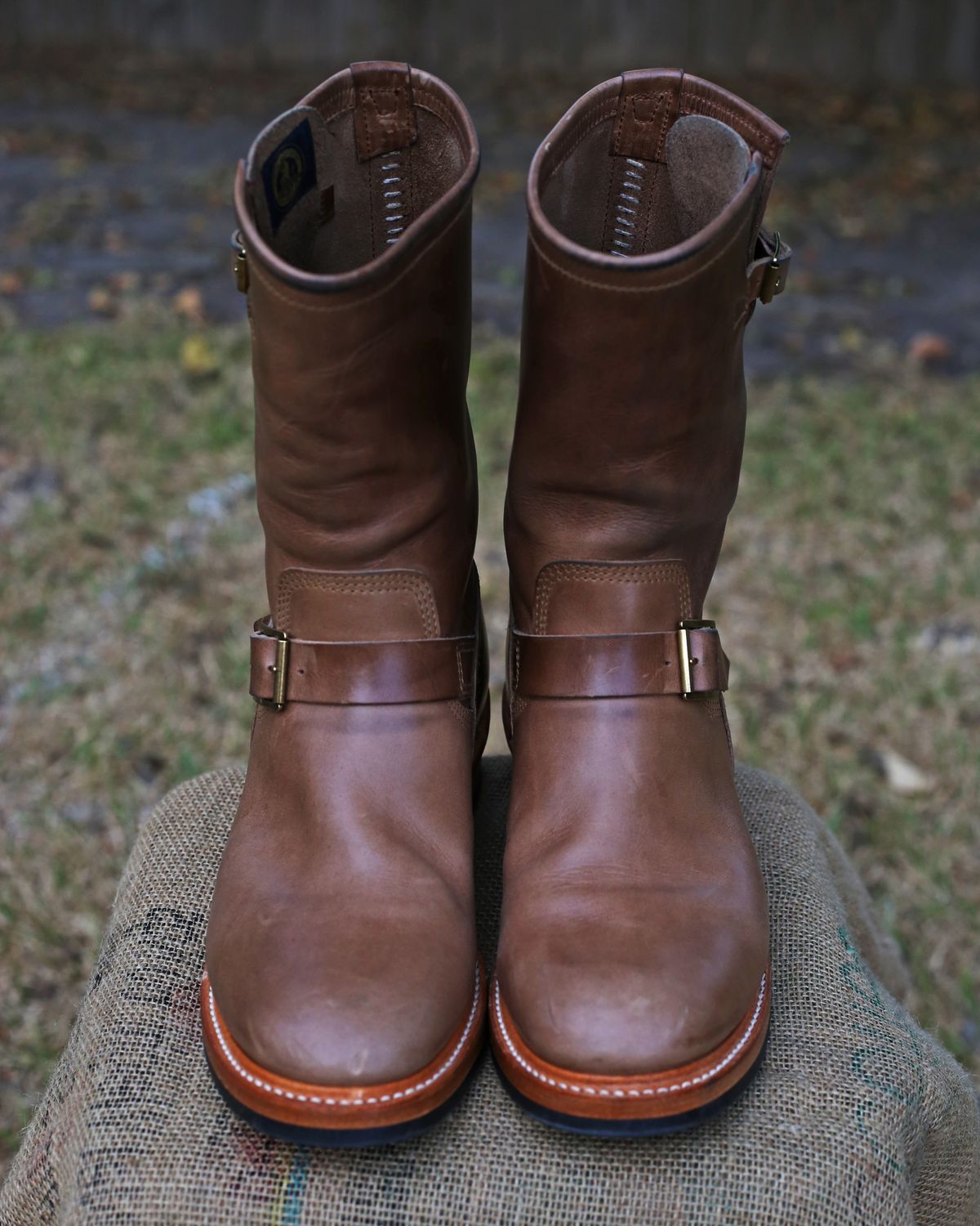 Photo by TrillDan on November 6, 2023 of the John Lofgren Wabash Engineer Boots in Horween Natural Chromexcel.