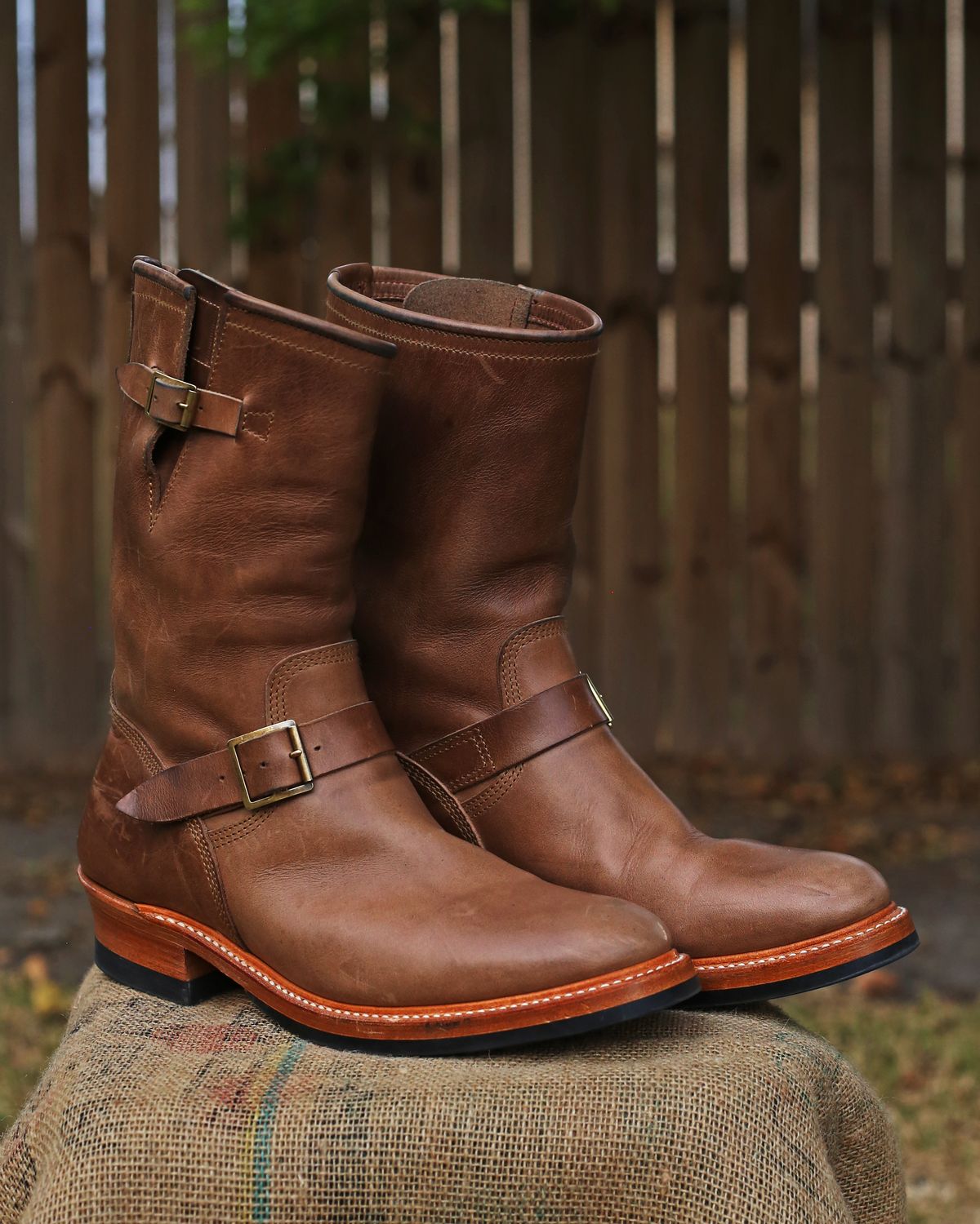 Photo by TrillDan on November 6, 2023 of the John Lofgren Wabash Engineer Boots in Horween Natural Chromexcel.
