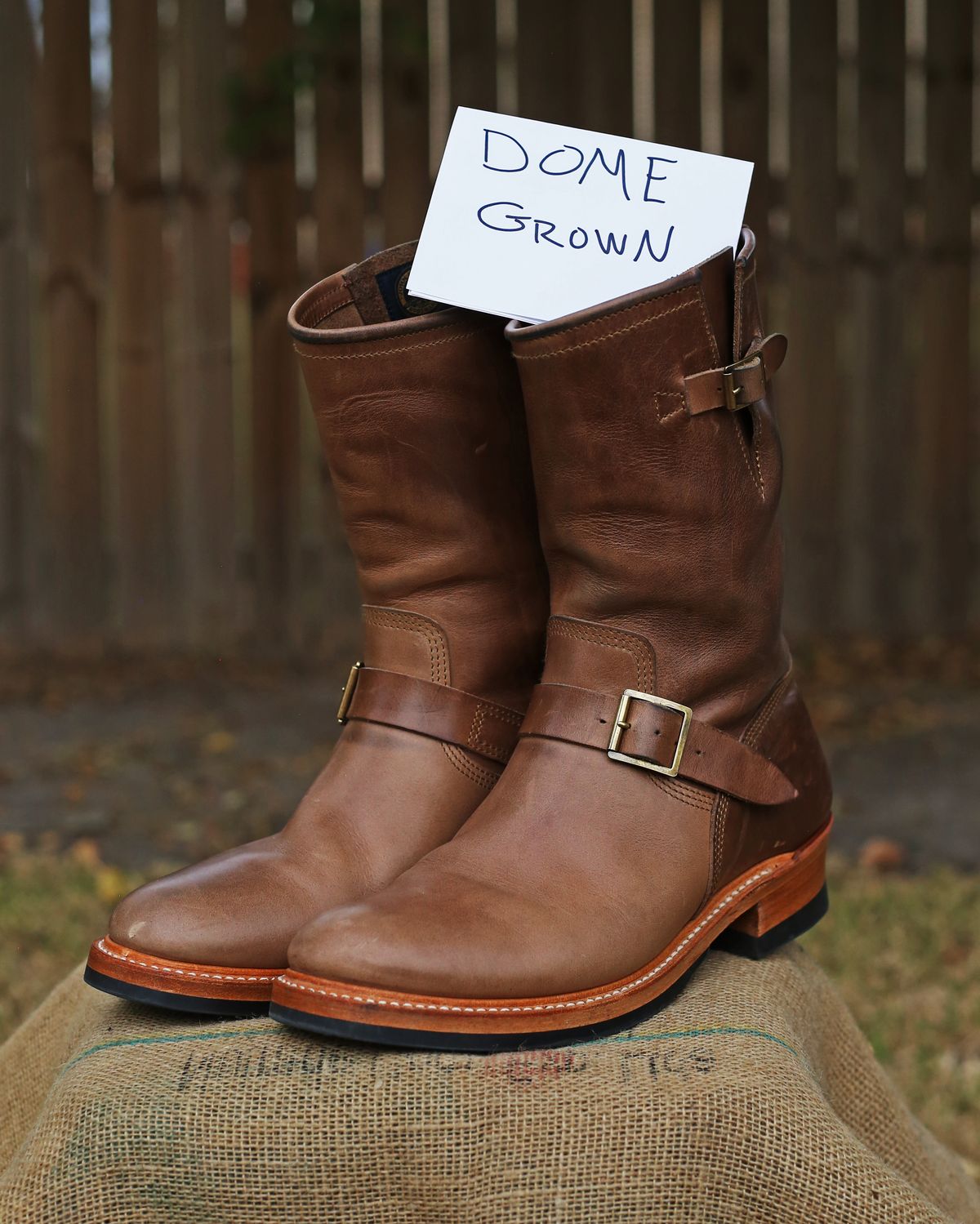 Photo by TrillDan on November 6, 2023 of the John Lofgren Wabash Engineer Boots in Horween Natural Chromexcel.