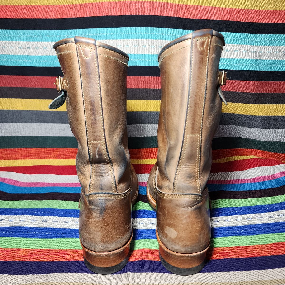 Photo by TrillDan on February 5, 2024 of the John Lofgren Wabash Engineer Boots in Horween Natural Chromexcel.